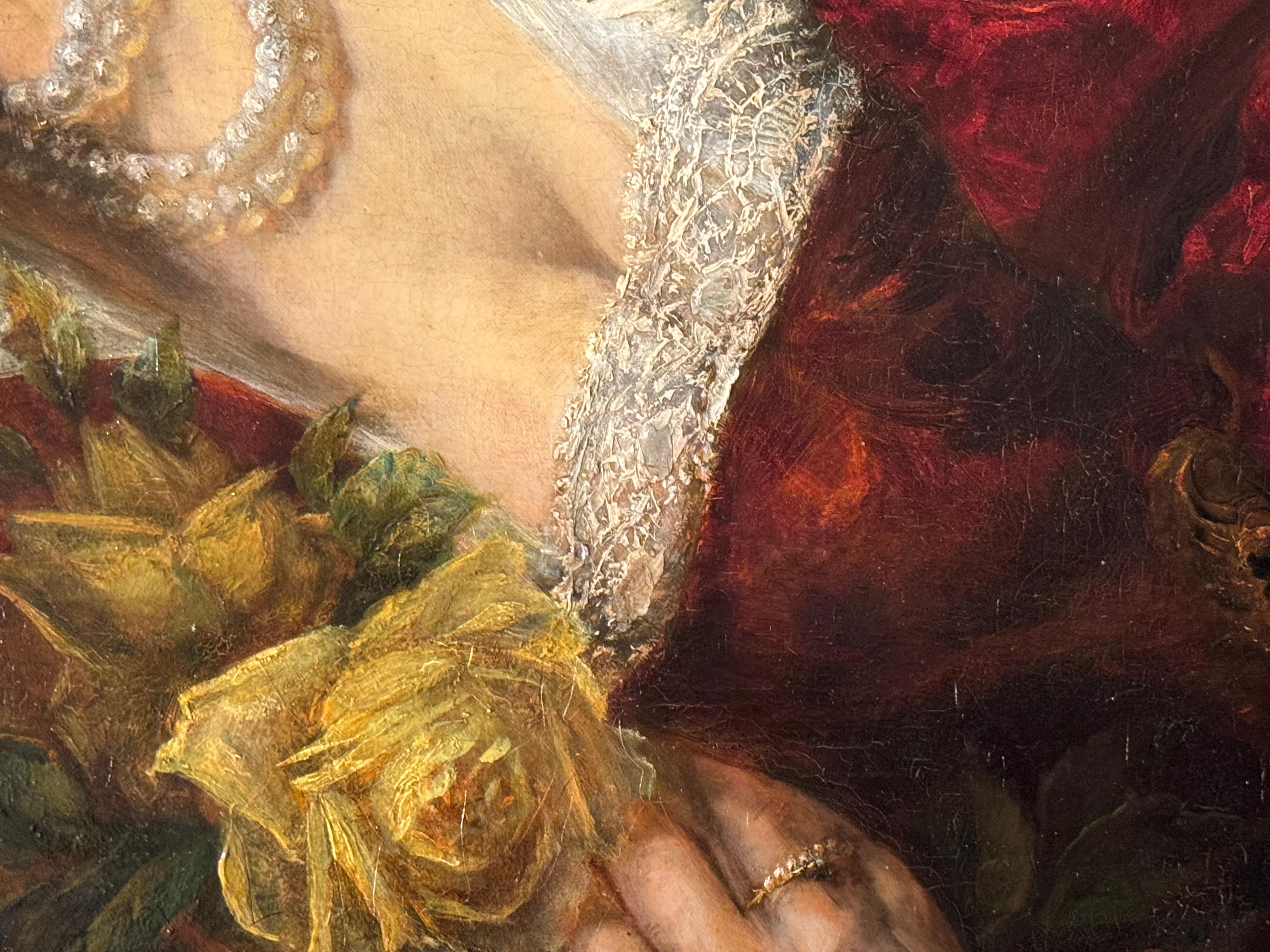 Tela Giovane donna con bouquet di rose , A.BRASCH, 1901 in vendita