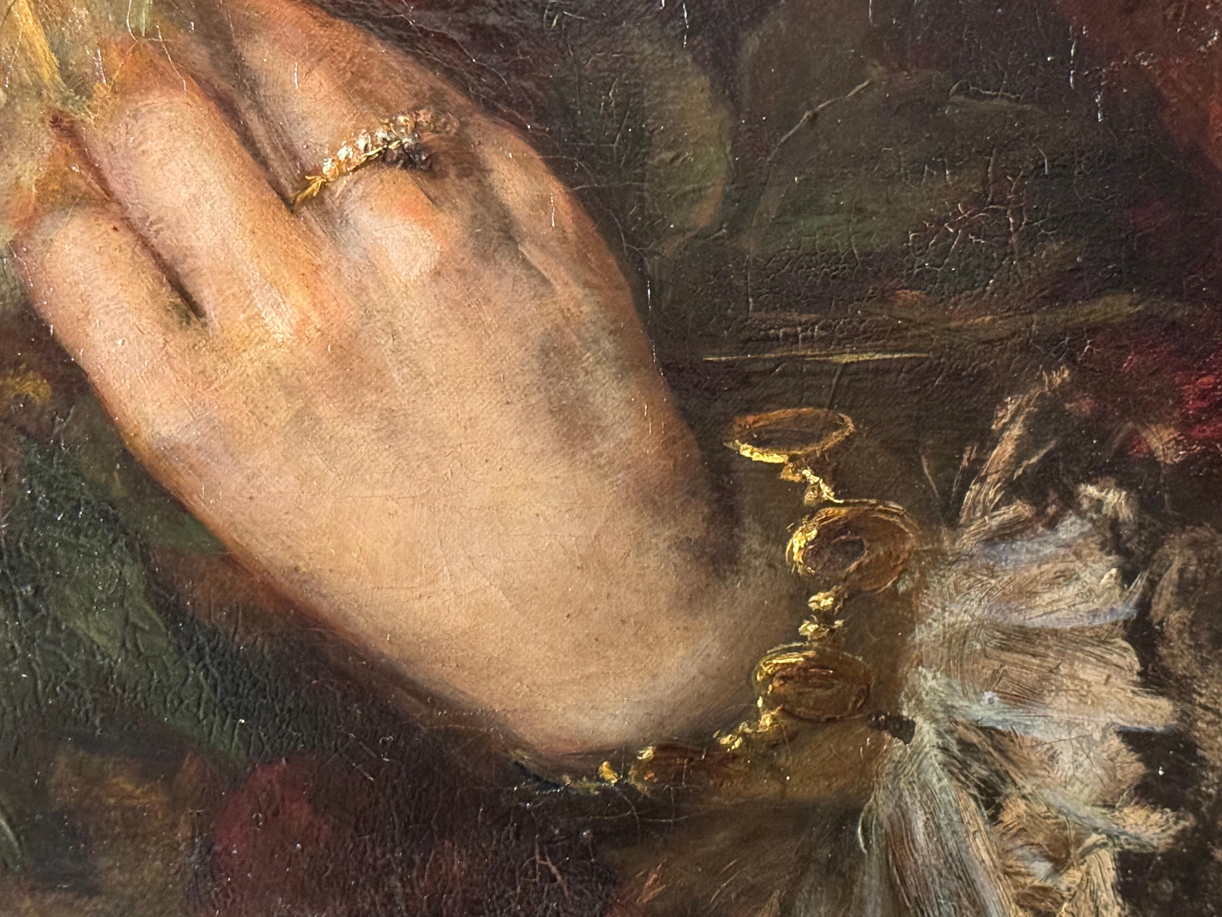 Giovane donna con bouquet di rose , A.BRASCH, 1901 in vendita 1