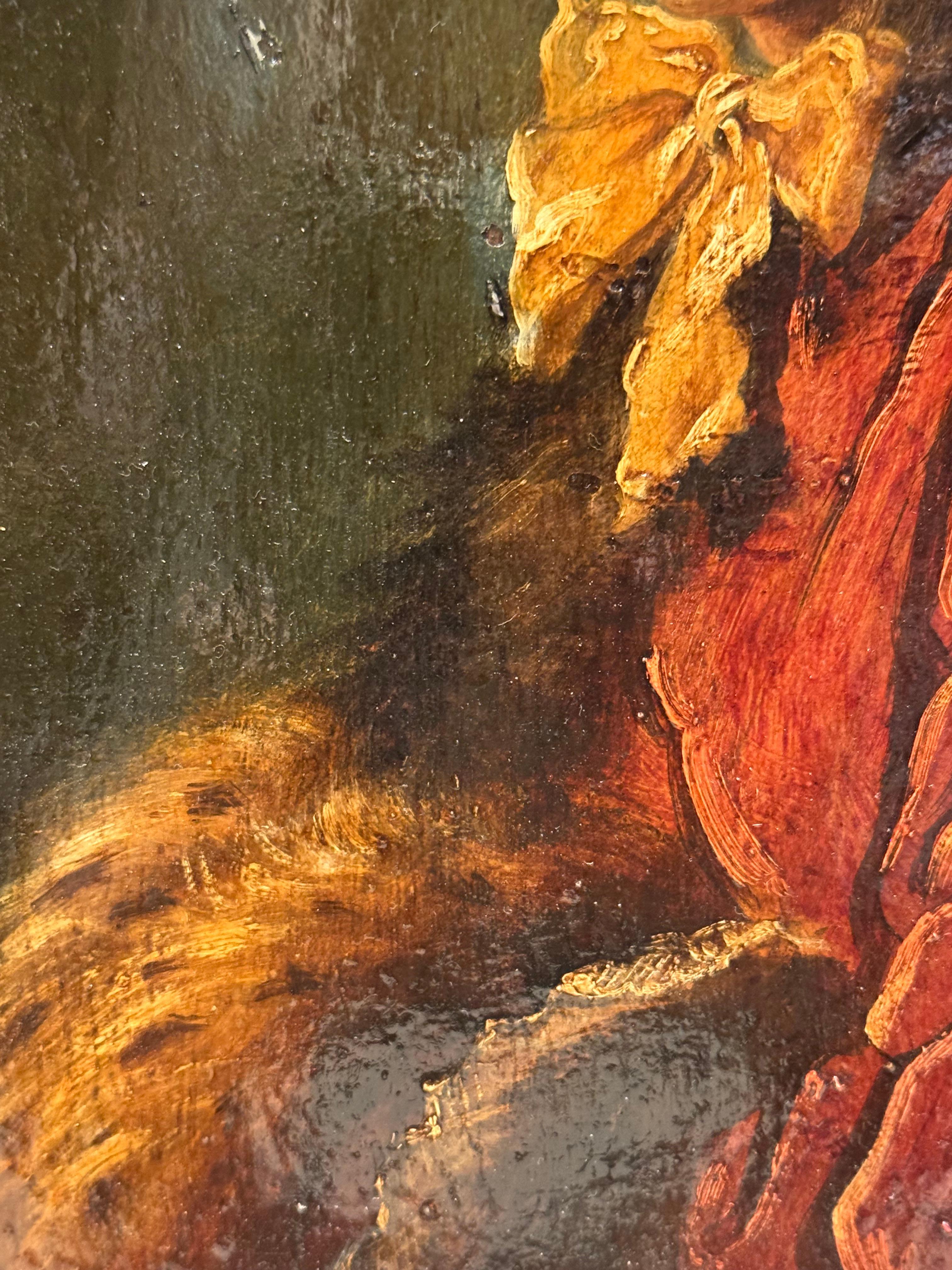 Junge Frau mit Pelzmuff, Frankreich, Ende 18. Jahrhundert. (Handbemalt) im Angebot