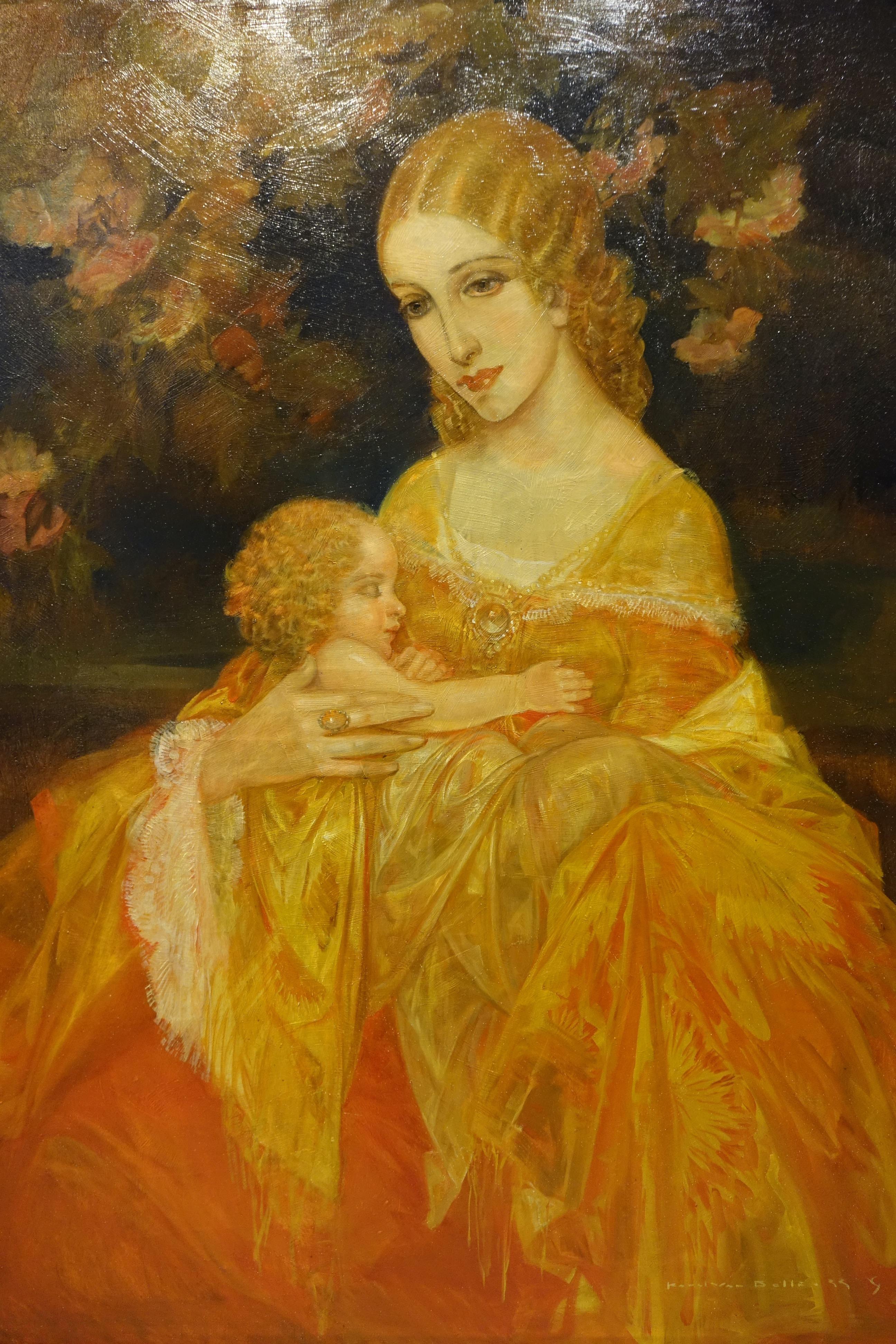 Mujer joven con su hijo, Karel VAN BELLE, 1933 Art Decó en venta