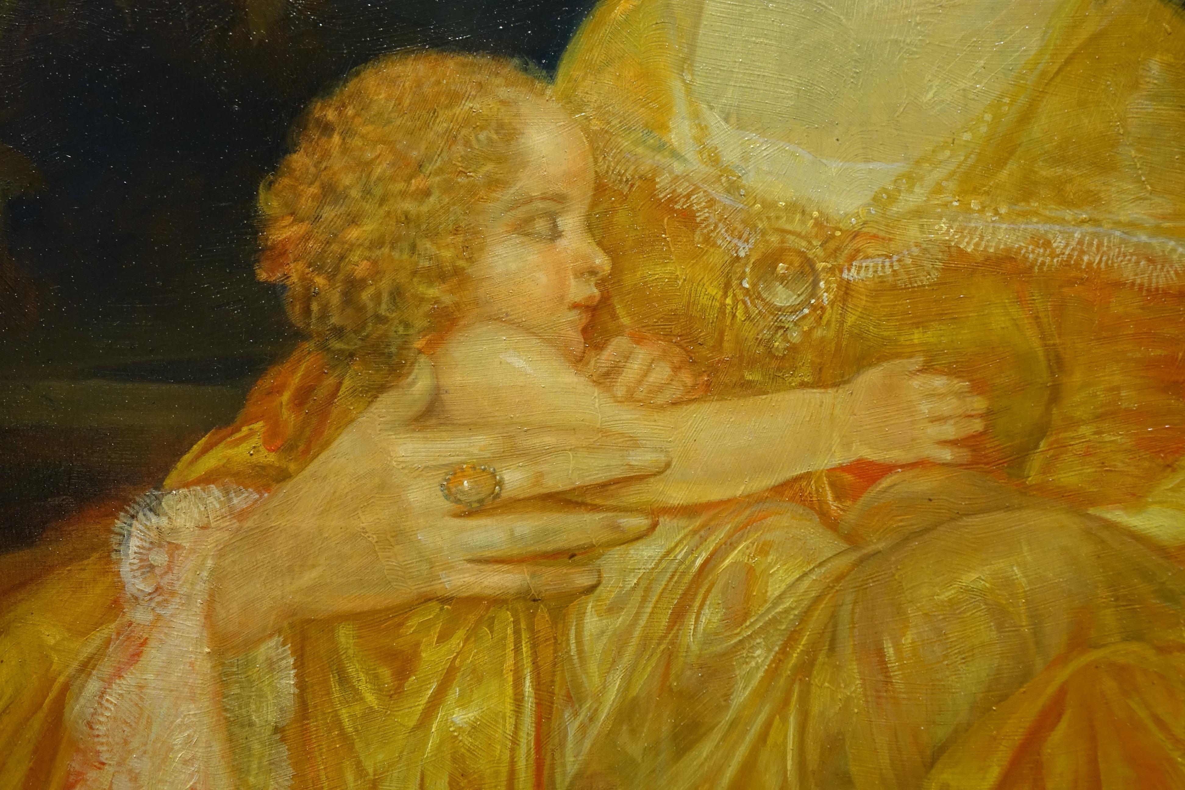 Mujer joven con su hijo, Karel VAN BELLE, 1933 Pintado a mano en venta
