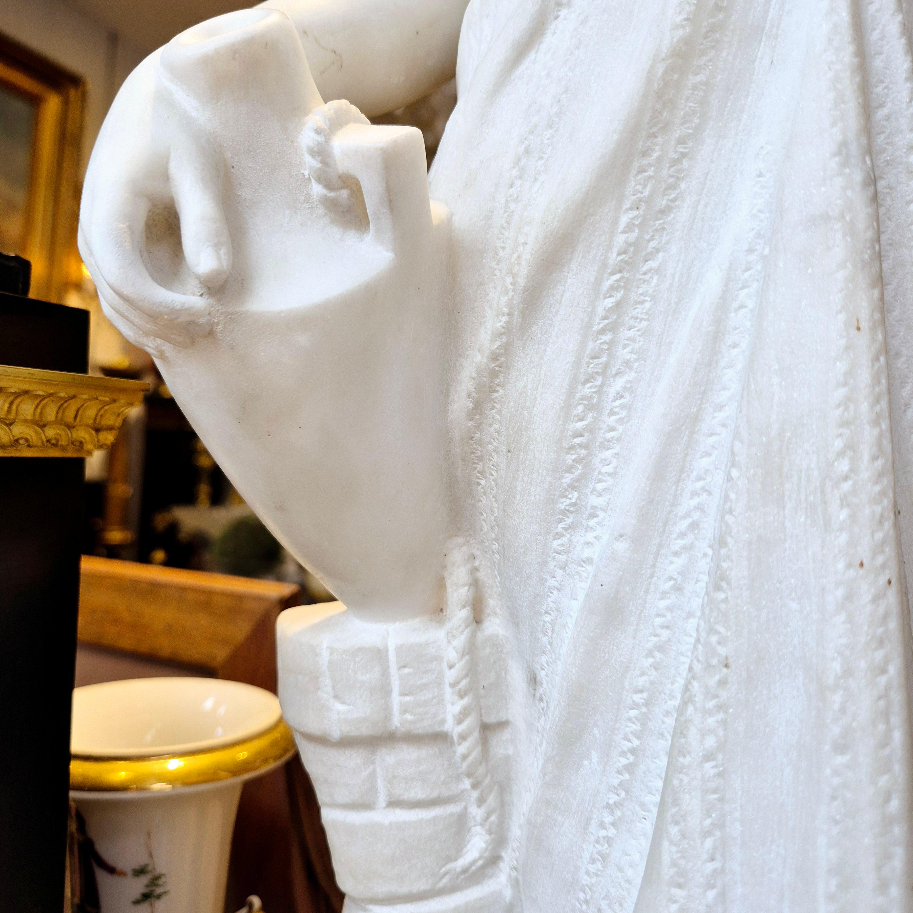 Young woman with jug, Carrara marble, signed Bonnal, early 20th century For Sale 3