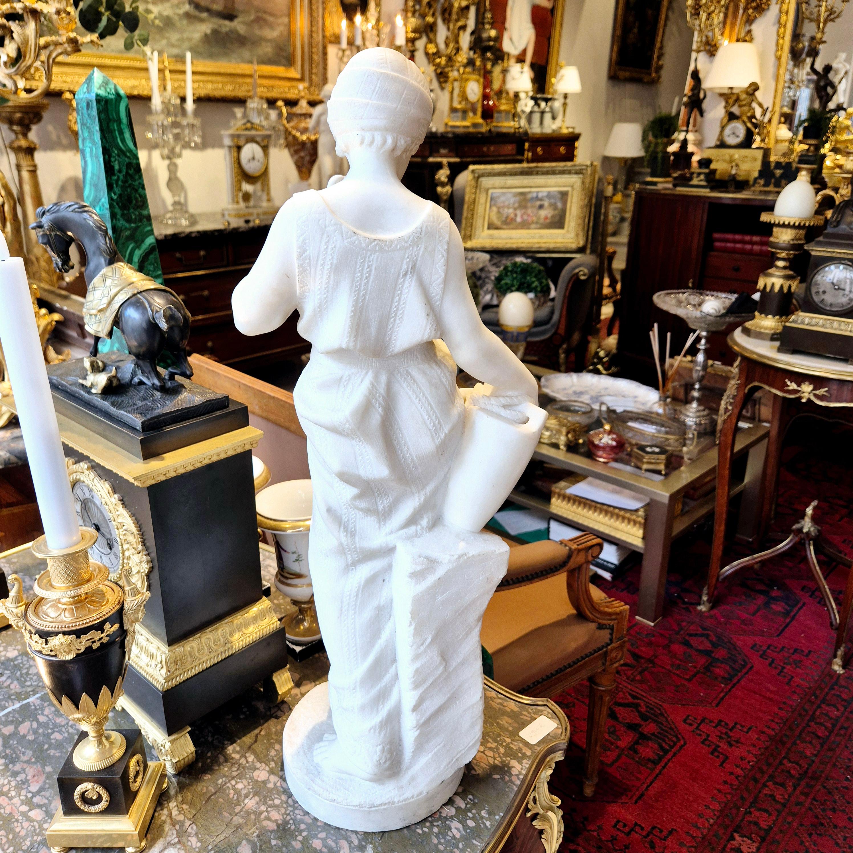 Young woman with jug, Carrara marble, signed Bonnal, early 20th century For Sale 5