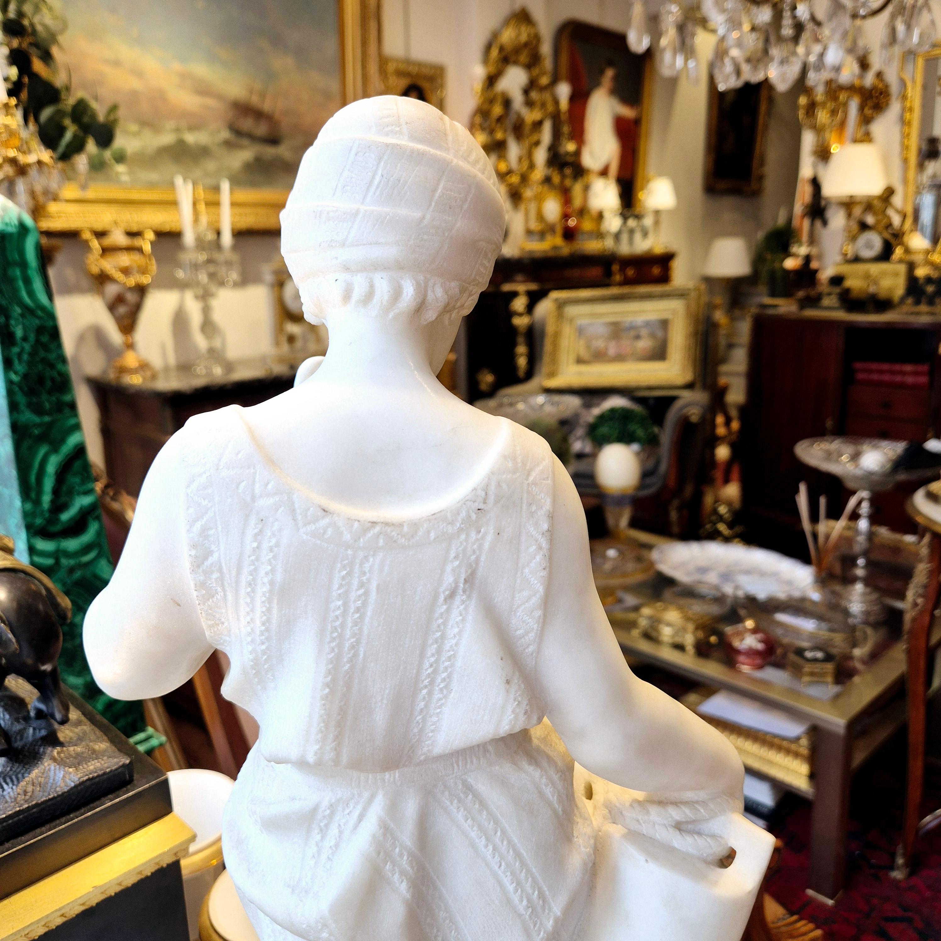 Young woman with jug, Carrara marble, signed Bonnal, early 20th century For Sale 6