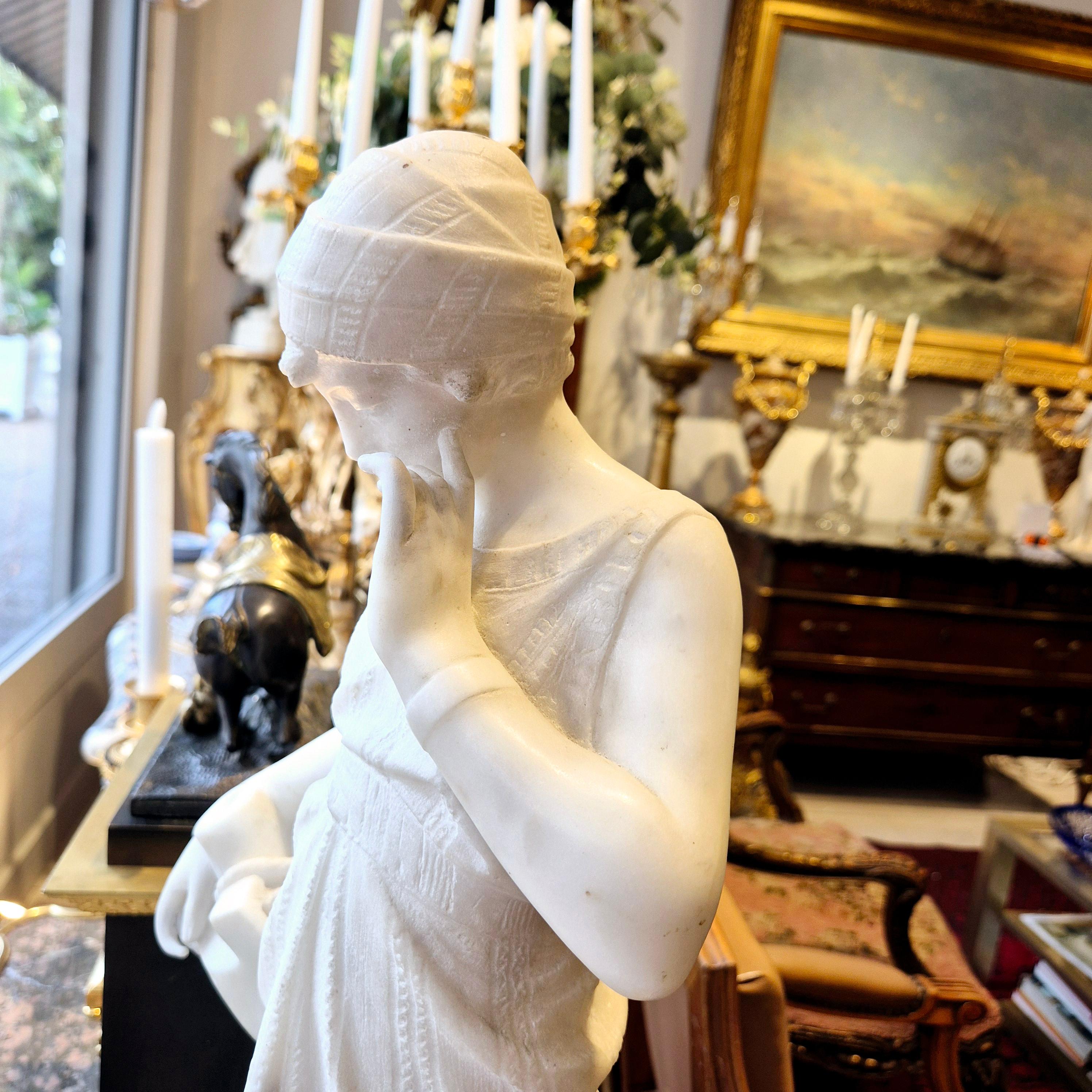 Young woman with jug, Carrara marble, signed Bonnal, early 20th century For Sale 7