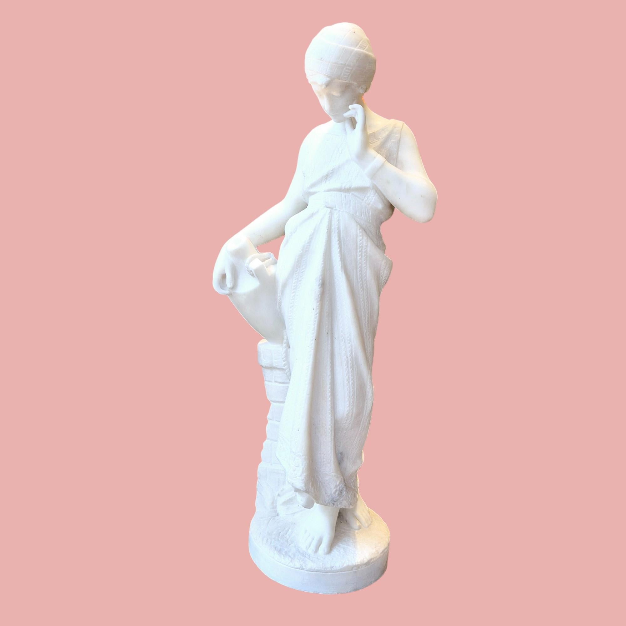 Young woman with jug, Carrara marble, signed Bonnal, early 20th century For Sale 10