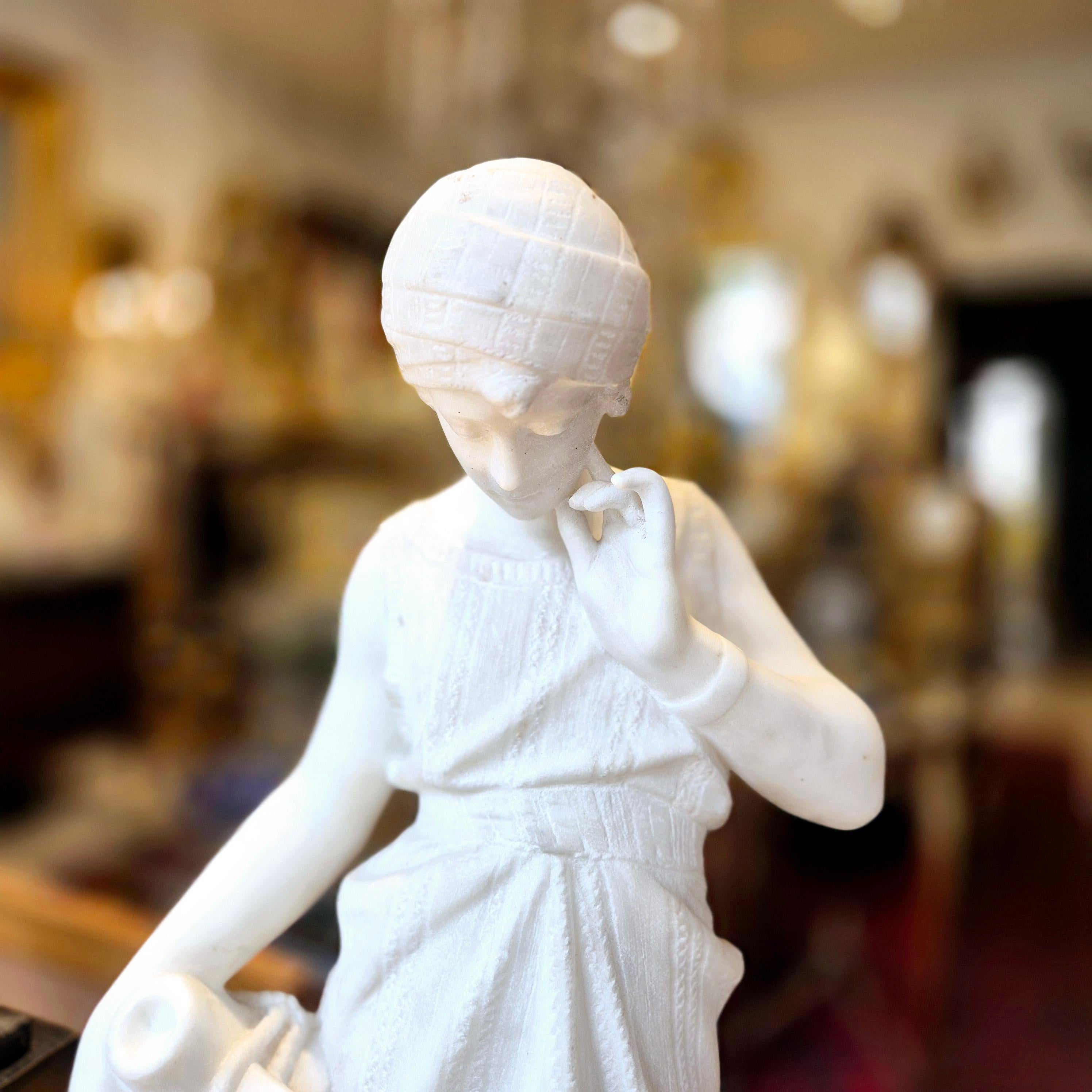 Marble Young woman with jug, Carrara marble, signed Bonnal, early 20th century For Sale