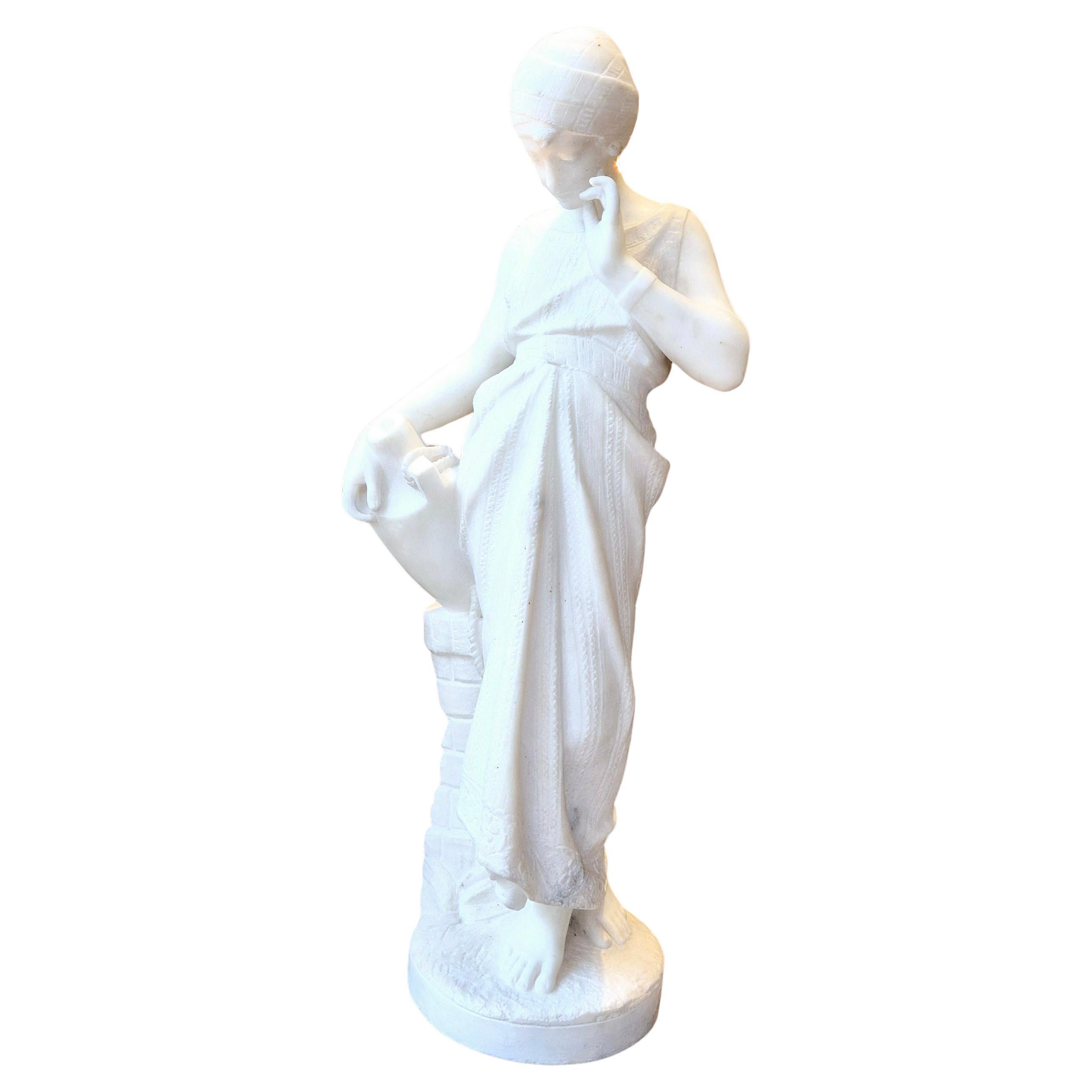 Young woman with jug, Carrara marble, signed Bonnal, early 20th century For Sale