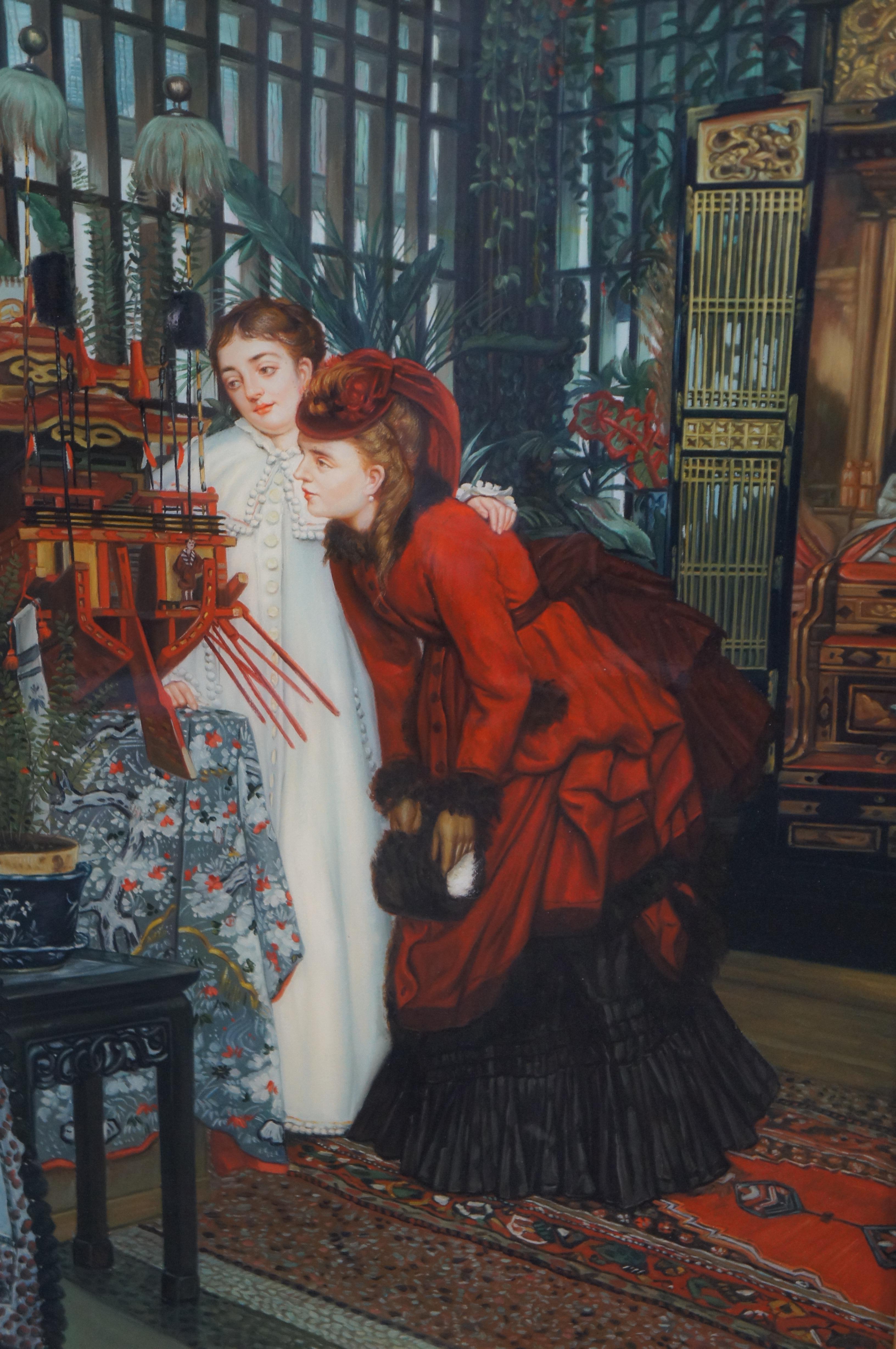 Mujer joven mirando artículos japoneses Pintura al óleo Según James Tissot 35