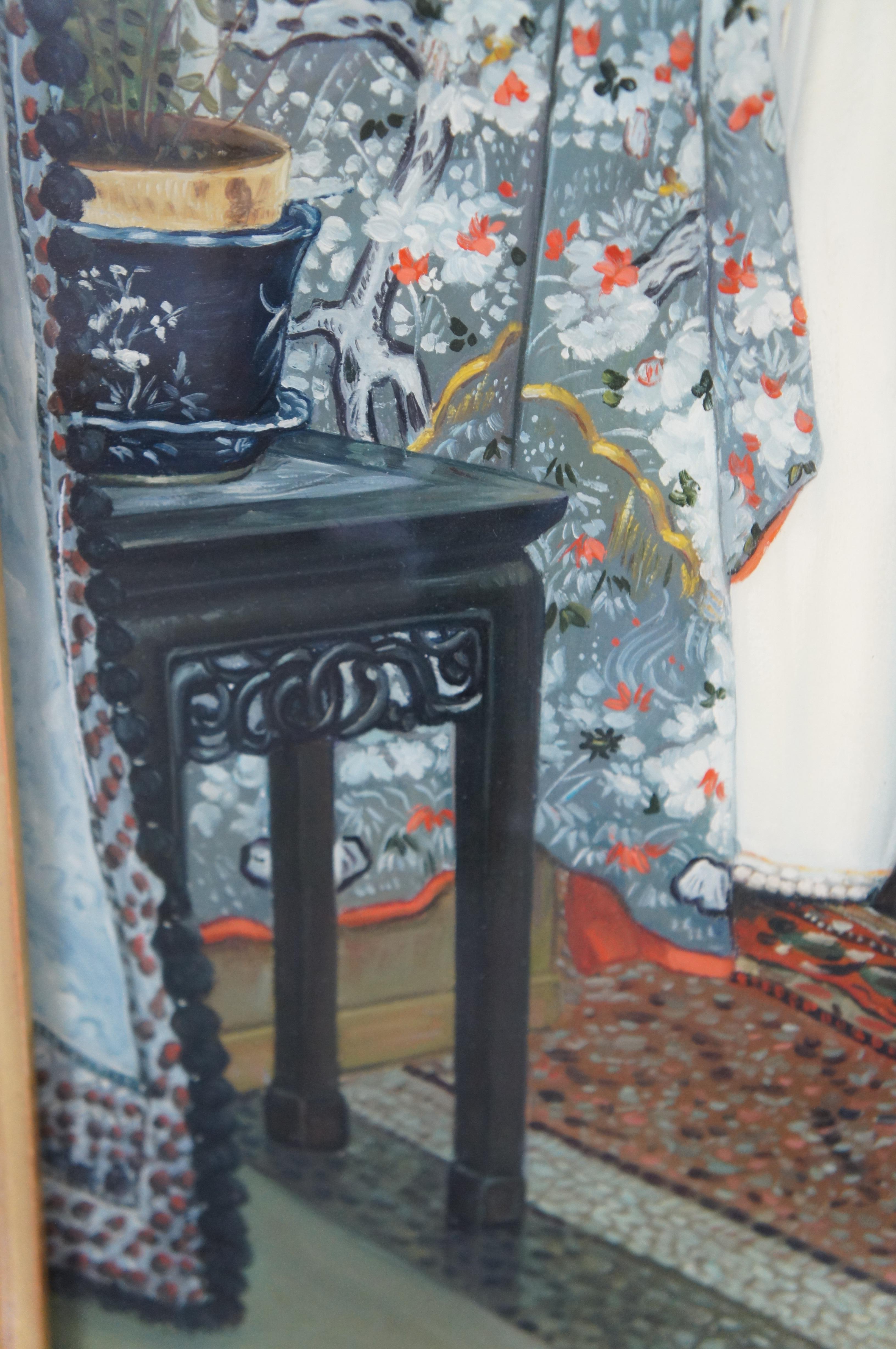 Mujer joven mirando artículos japoneses Pintura al óleo Según James Tissot 35