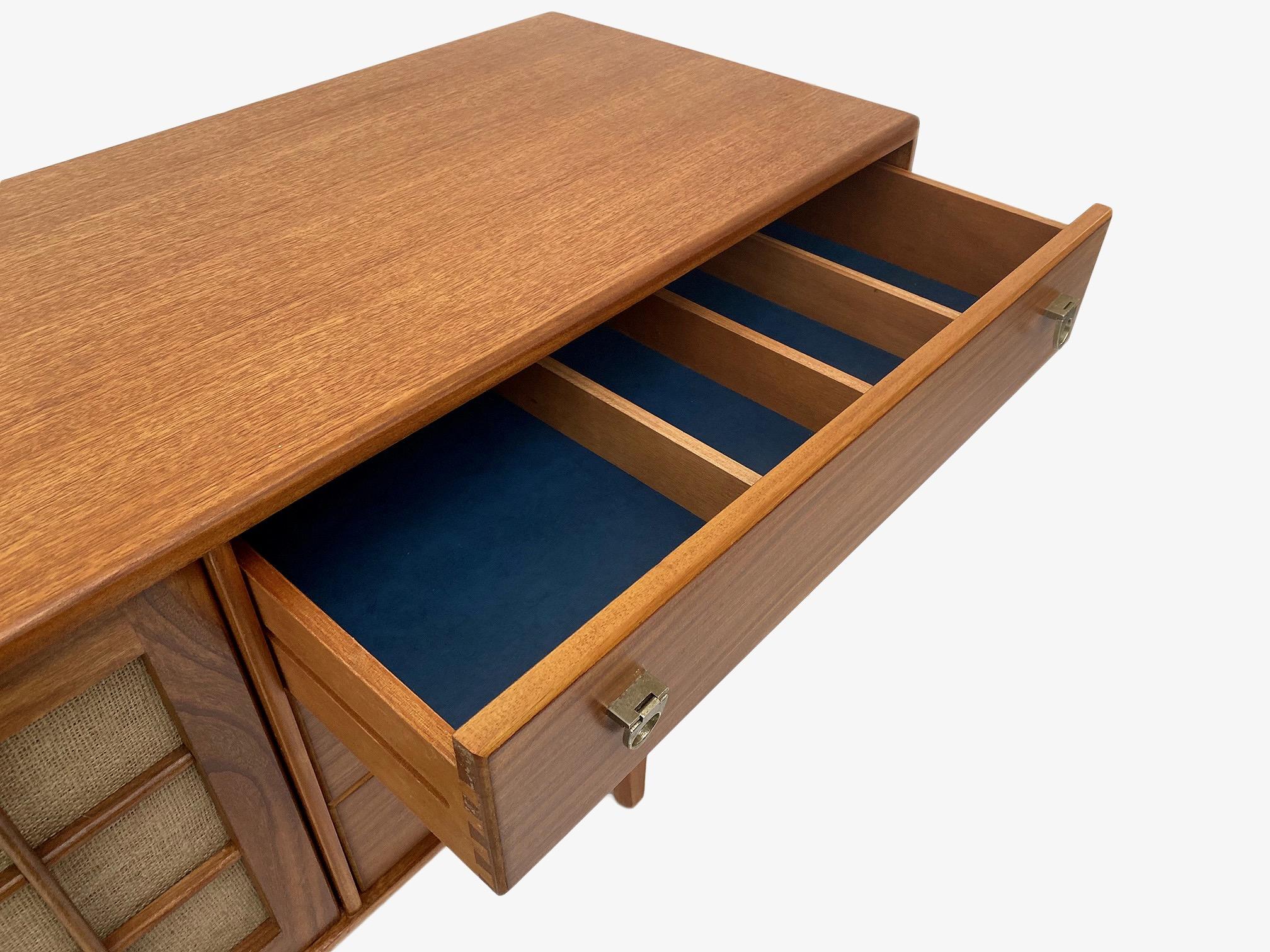 British Younger Teak and Hessian Long Sideboard Midcentury, 1960s