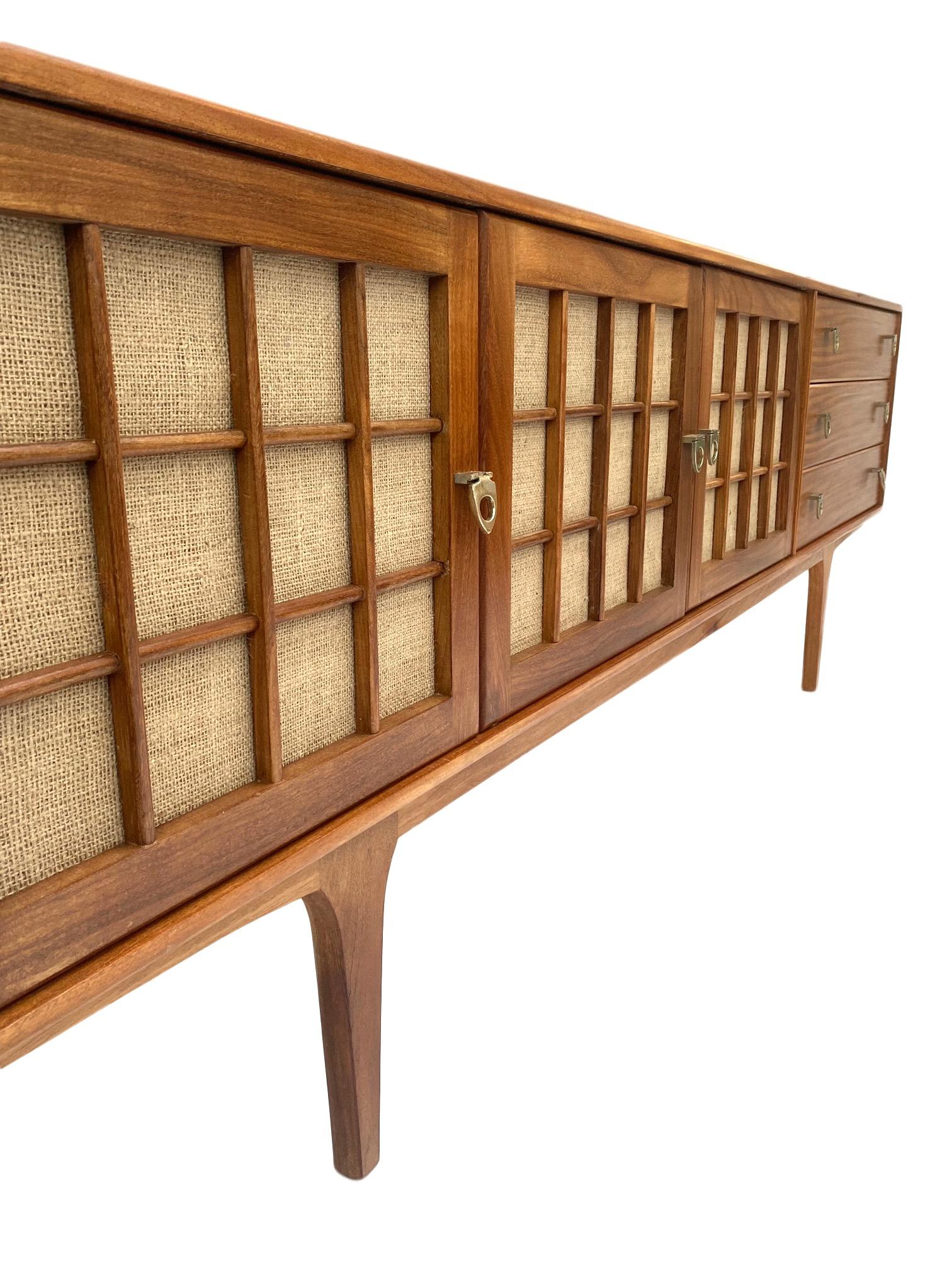 20th Century Younger Teak and Hessian Long Sideboard Midcentury, 1960s