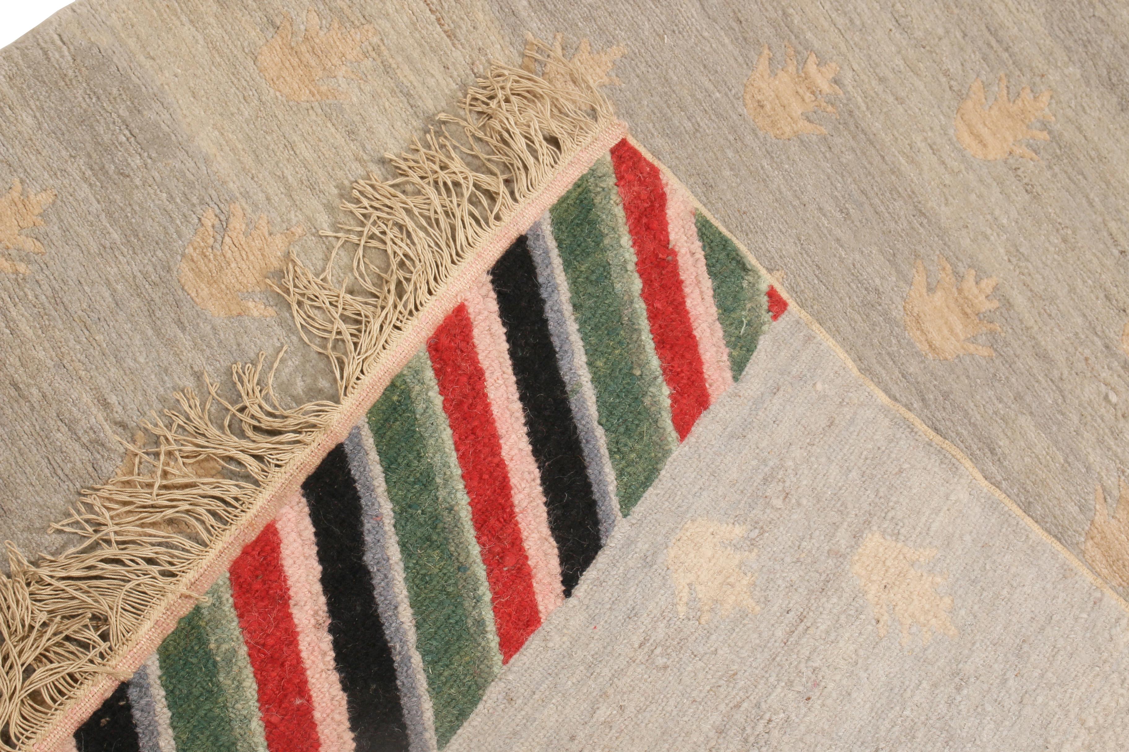 Rug and Kilim's Youngste Geometric SiverGray and Green Wool Runner For