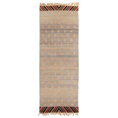 Rug & Kilim's Youngste Geometric Siver-Gray and Green Wool Runner 