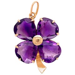 Vintage Your Lucky Amethyst 4 Leaf Clover Gold Charm