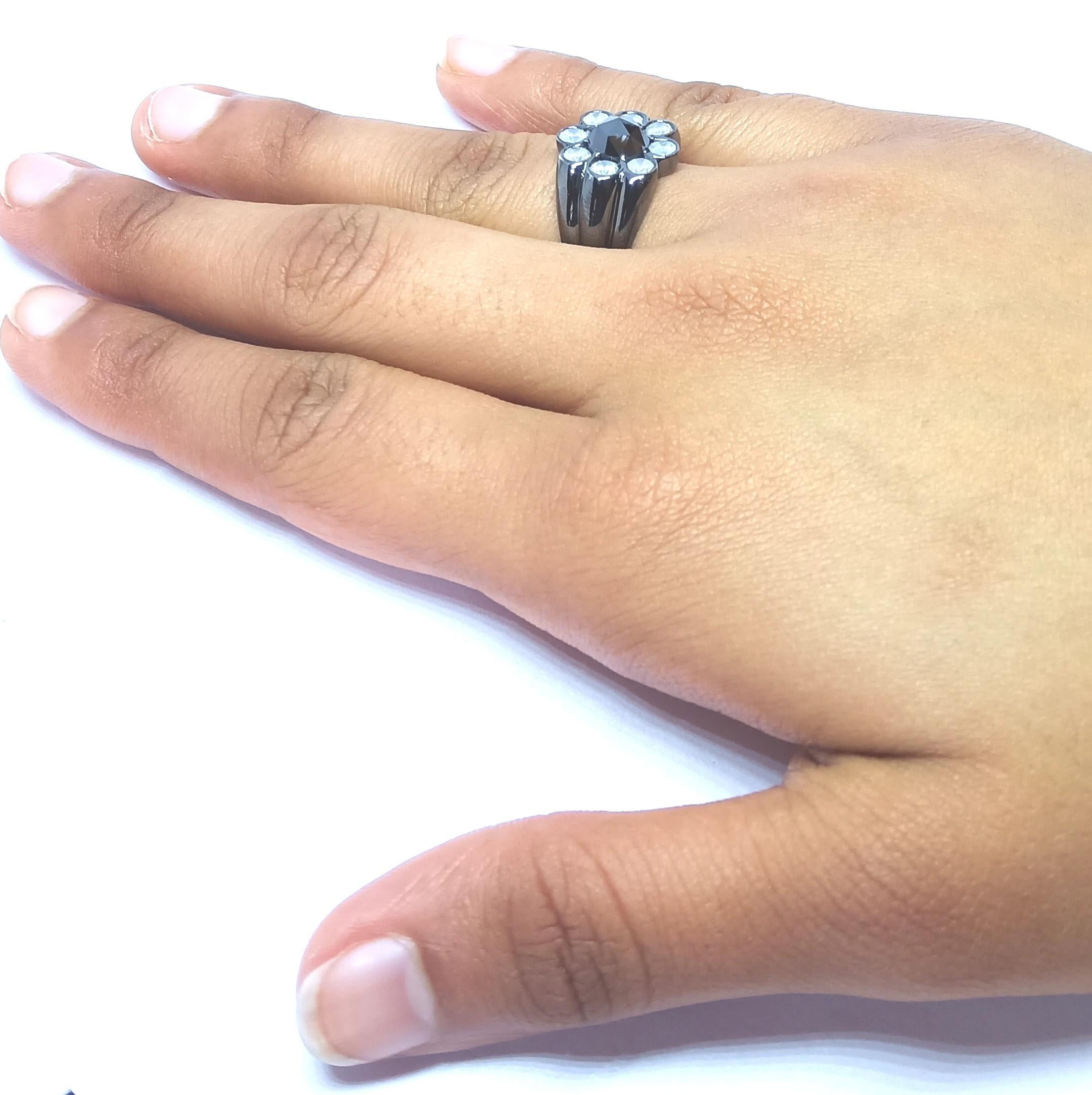 Rare will Rejoice with One of a Kind Milky Grey & Black Diamond Black Gold Ring For Sale 5