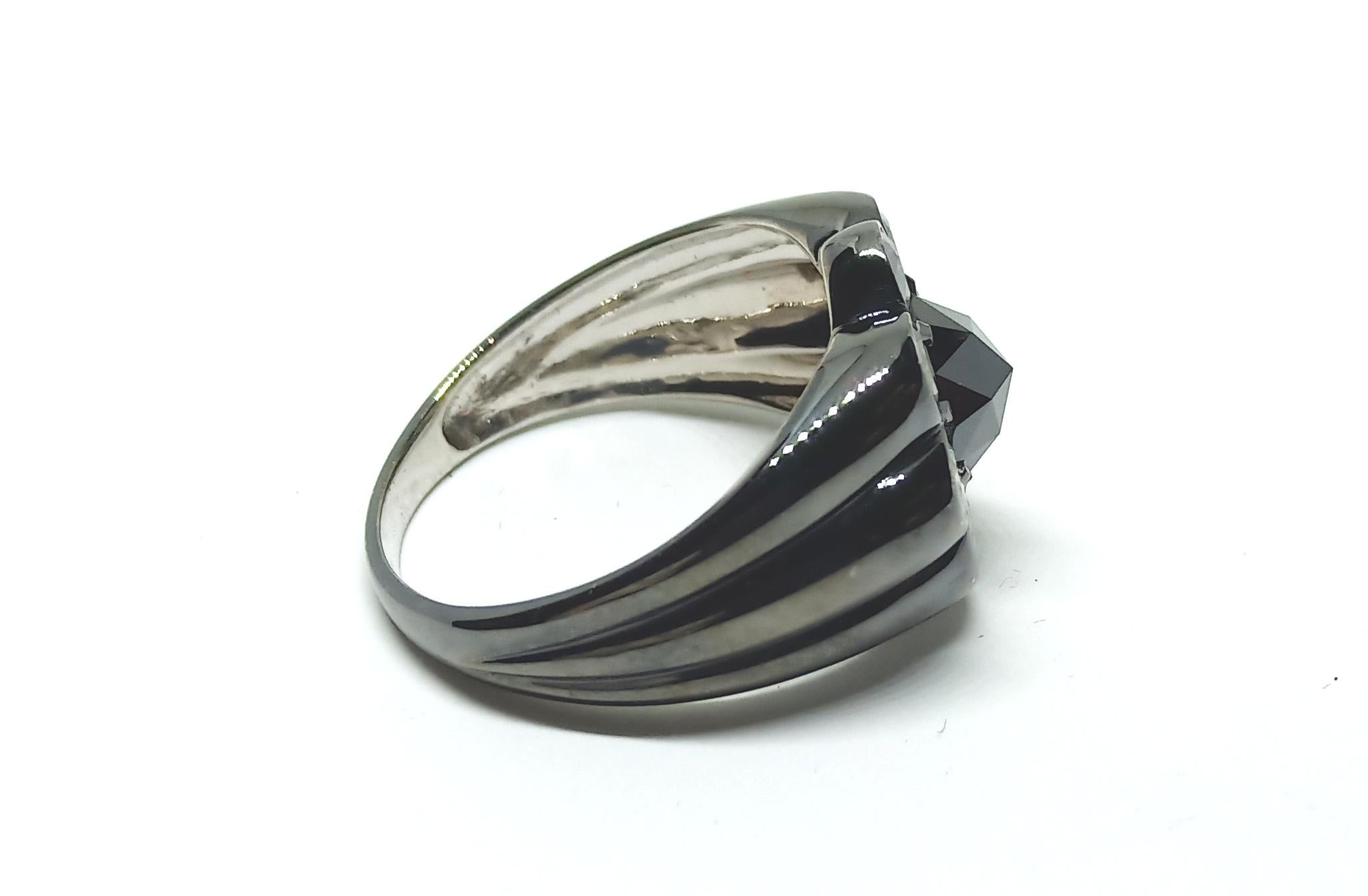 Contemporary Rare will Rejoice with One of a Kind Milky Grey & Black Diamond Black Gold Ring For Sale