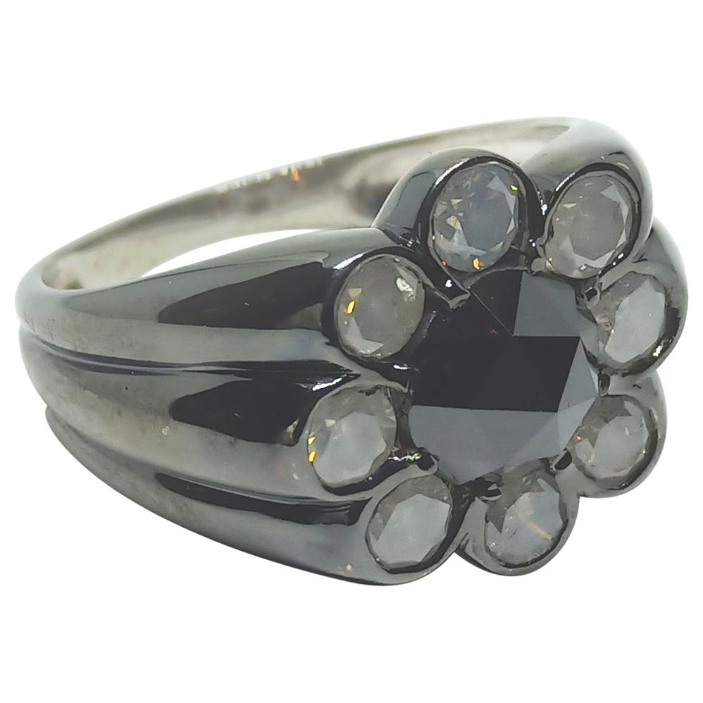 Rare will Rejoice with One of a Kind Milky Grey & Black Diamond Black Gold Ring For Sale