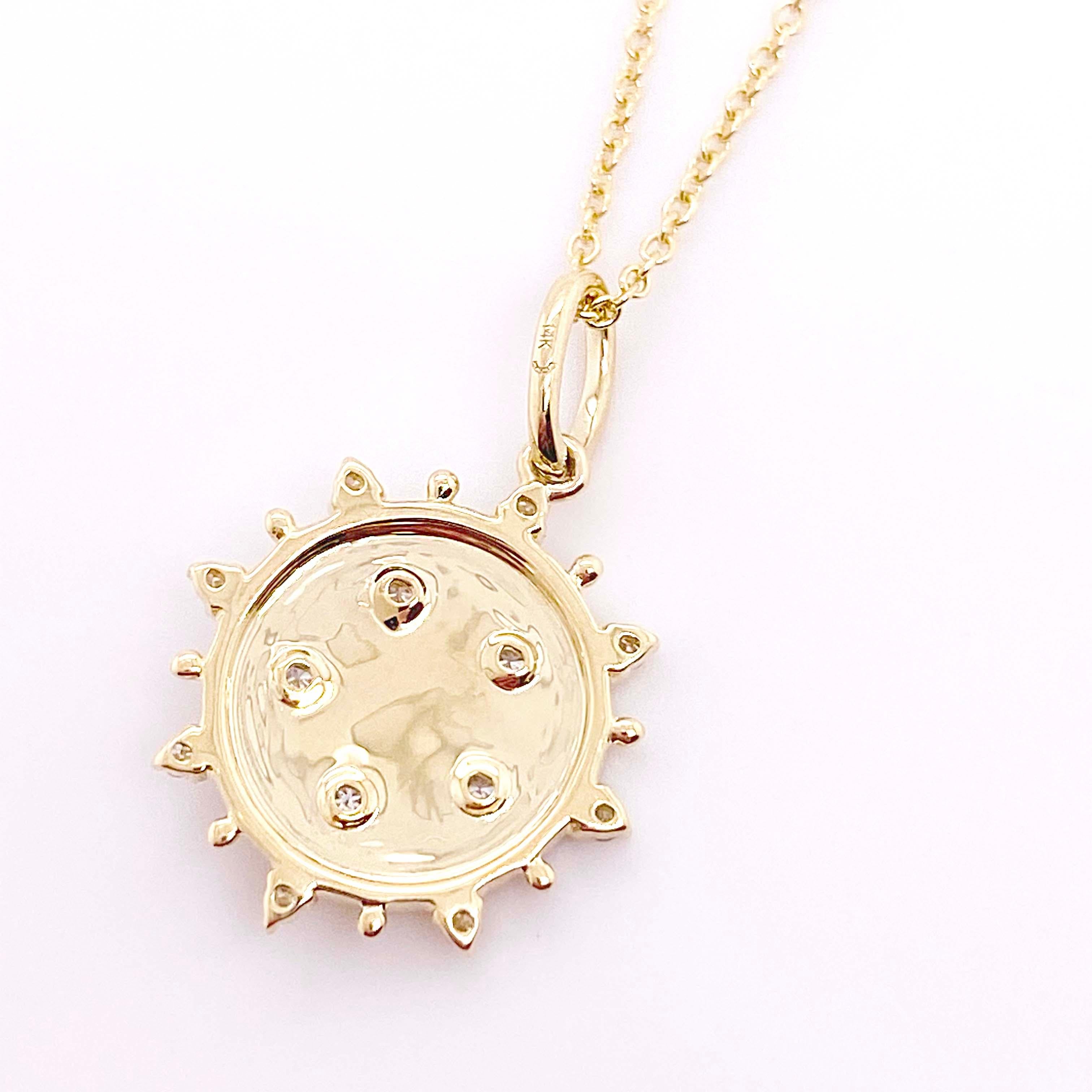 Contemporary Your Star Necklace, Diamonds & Star Disk Pendant, 13 Diamond Pendant Yellow Gold For Sale