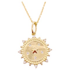 Your Star Necklace, Diamonds & Star Disk Pendant, 13 Diamond Pendant Yellow Gold