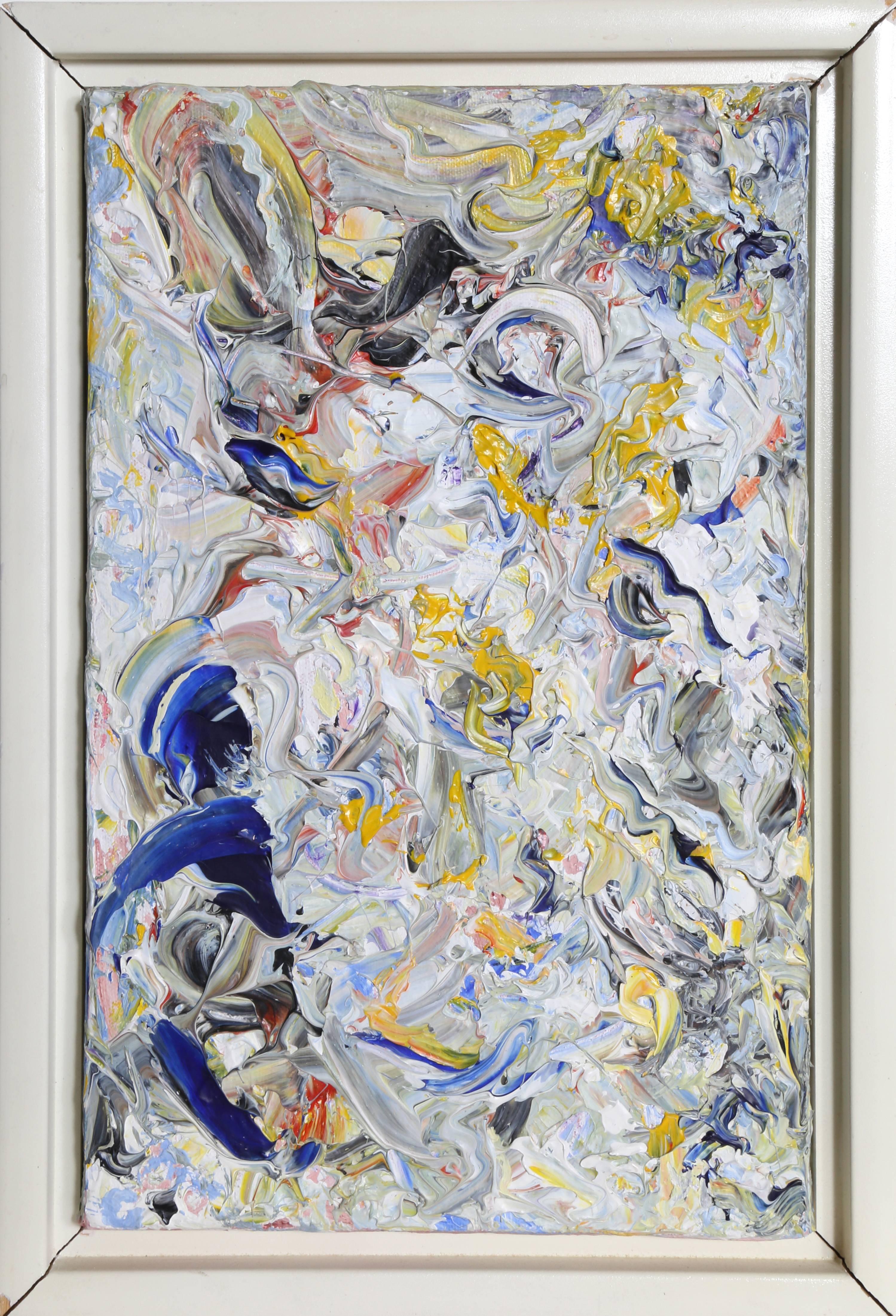 Abstract Painting di Youri Yehuda Broitman - Ritratto di Robert, pittura astratta ad olio bianca di Youri Broitman