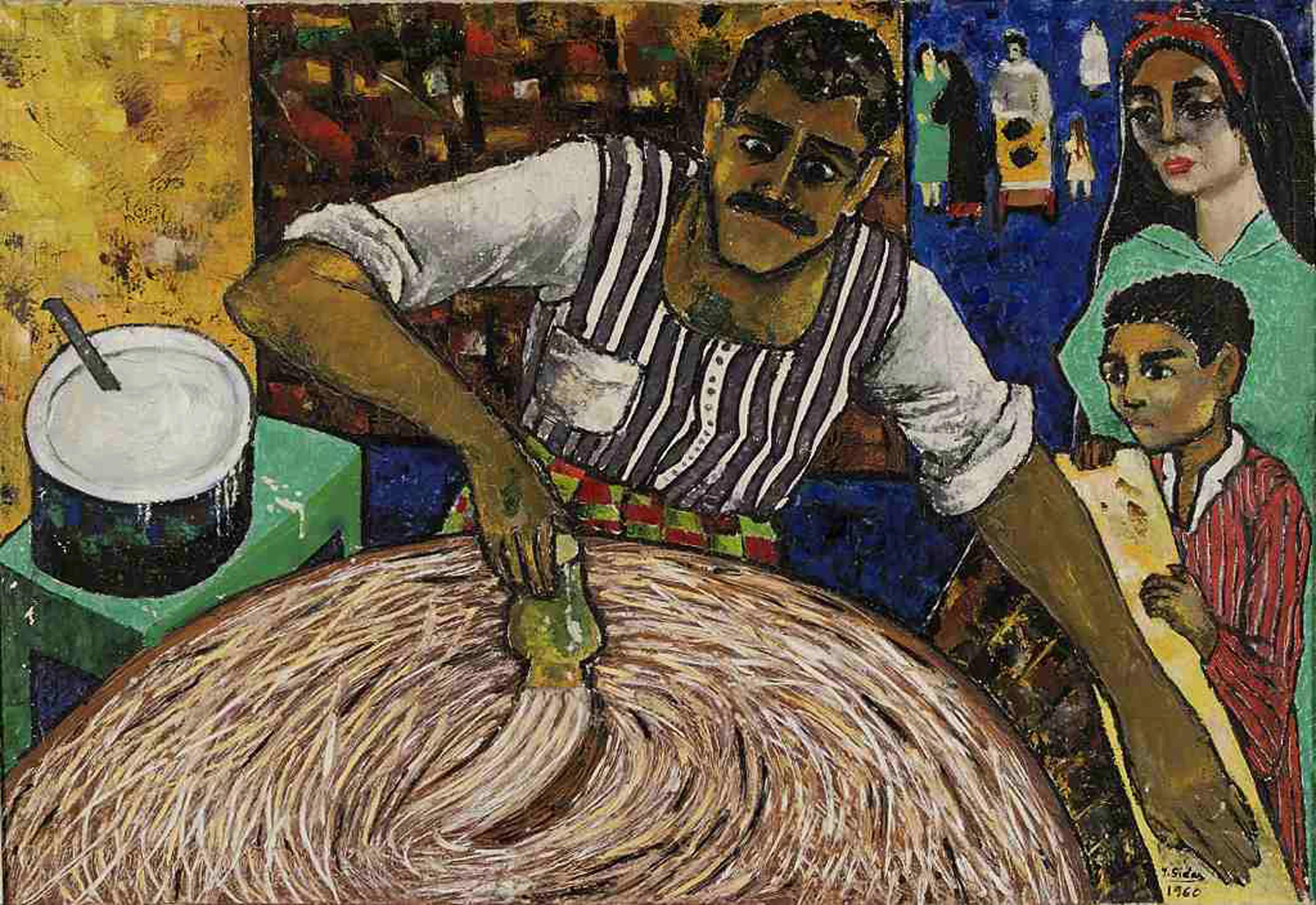 "The Kunafeh Merchant" Oil Painting 27" x 31" inch (1960) by Youssef Sida