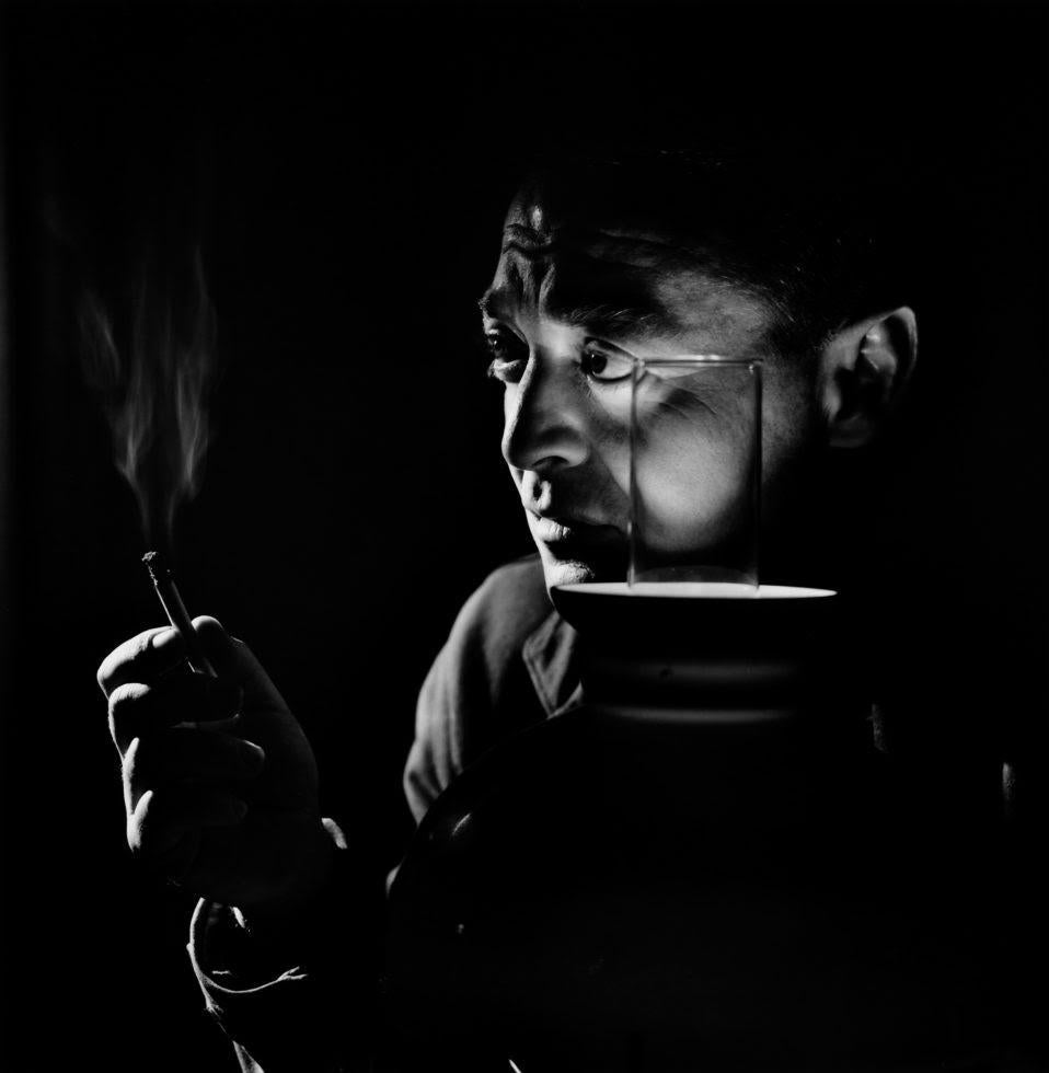Yousuf Karsh Black and White Photograph - Peter Lorre, Actor in The Maltese Falcon & Casablanca. Smoking Portrait