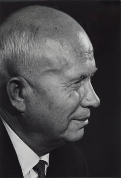 Porträt von Nikita Khrushchev in Profil, Schwarz-Weiß-Fotografie aus der Mitte des Jahrhunderts 