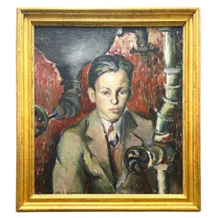 Vintage "Youth with Pipes and Valves, " Sensitive Portrait of Young Man, Dorothy Van Loan