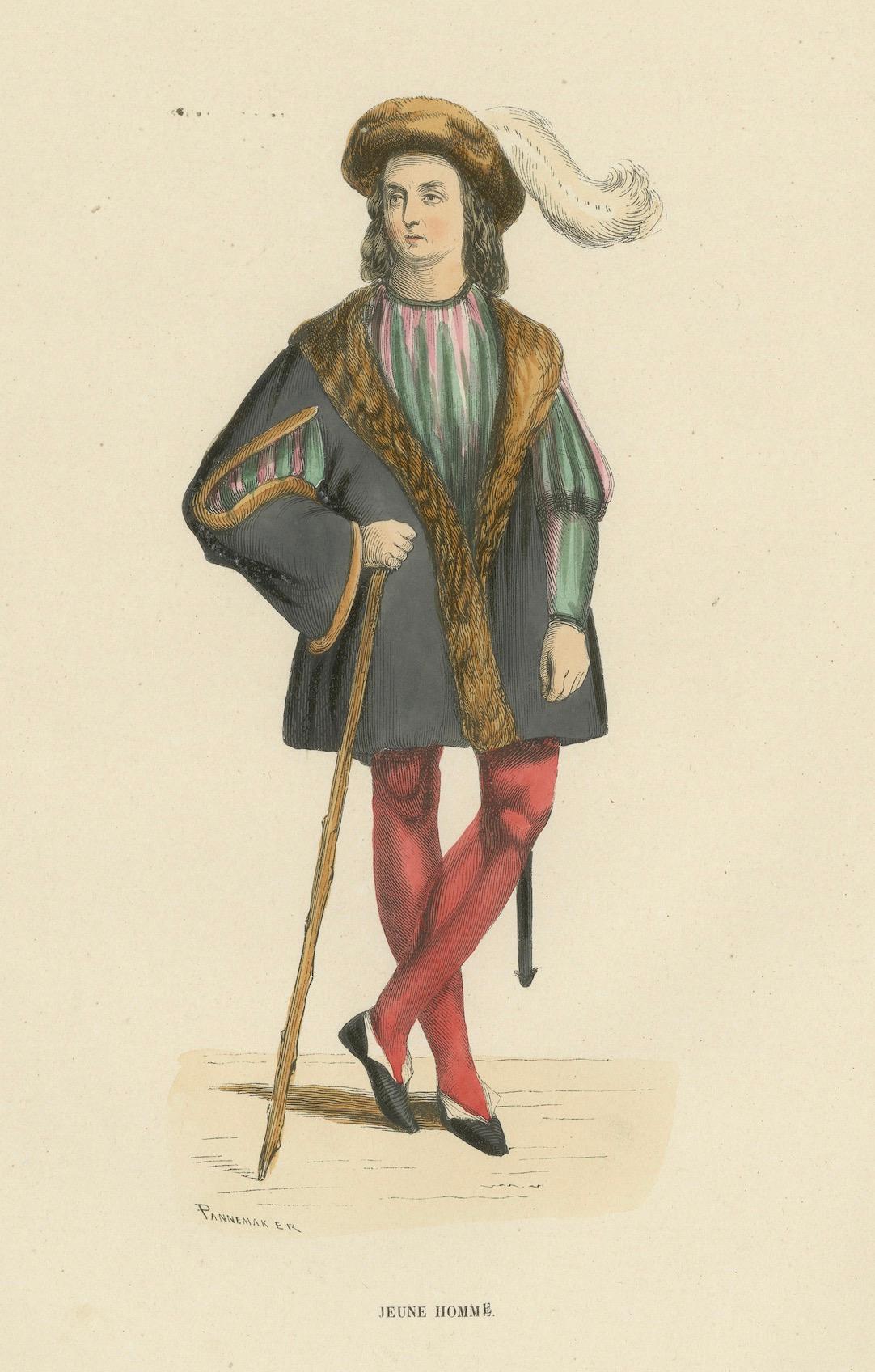 Paper Youthful Elegance: A Young Gentleman's Attire in 'Costume du Moyen Âge', 1847 For Sale