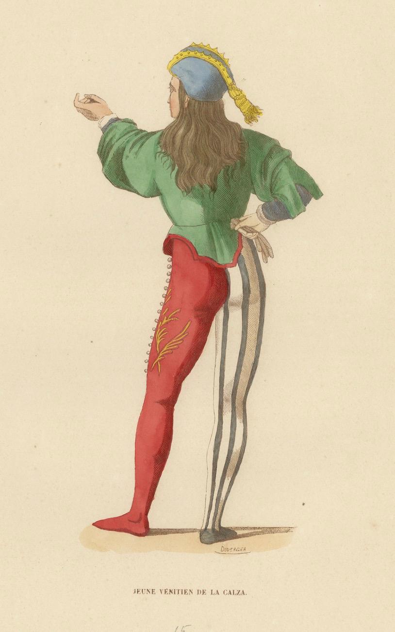 Paper Youthful Extravagance: A Member of the Venetian Calza, 1847 For Sale