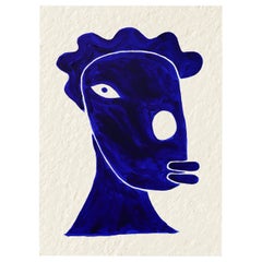 Yow Blue African Contemporary Print on Giclée Hahnemühle Abstract Expressionism