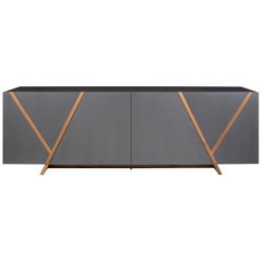 Ypis Sideboard Featuring Geometric Marquetry Shapings on the Doors in Graphite