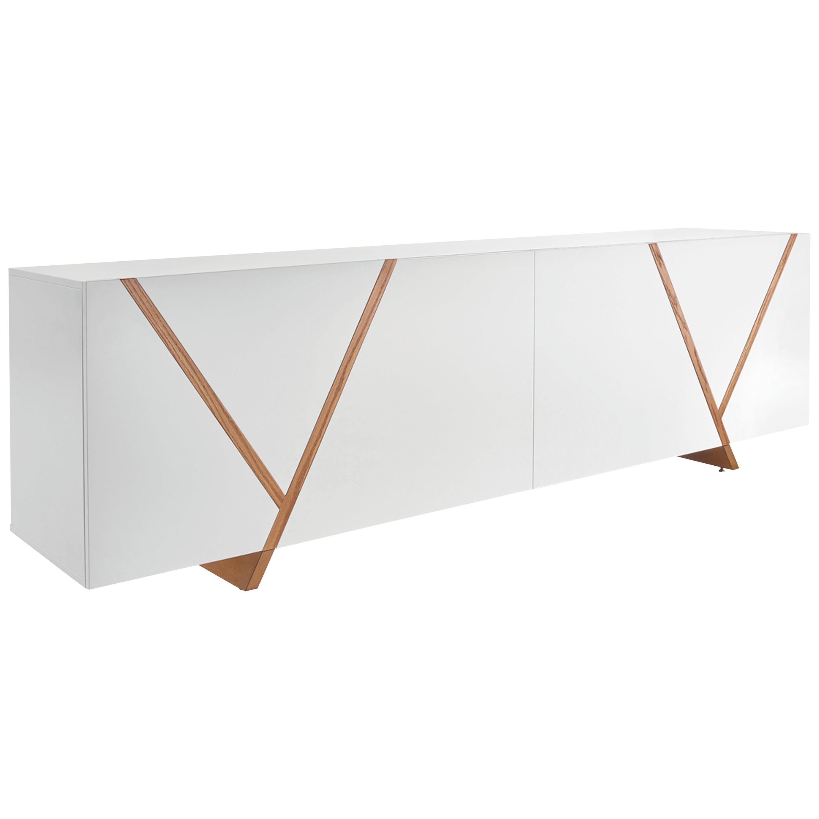 Off-White Sideboard with Teak Inlays and Ample Storage Compartments, Ypis Line For Sale