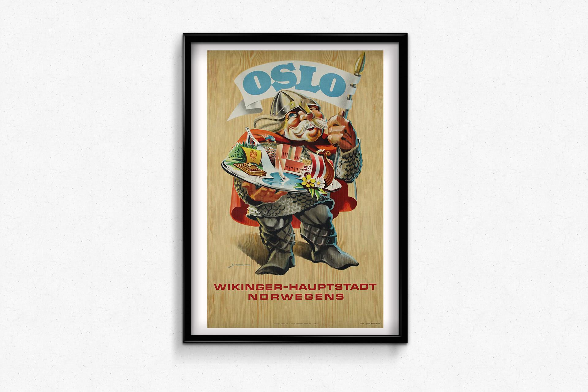 Affiche originale de Knut Yran - Oslo, capitale des Vikings de Norvège, 1965 en vente 2
