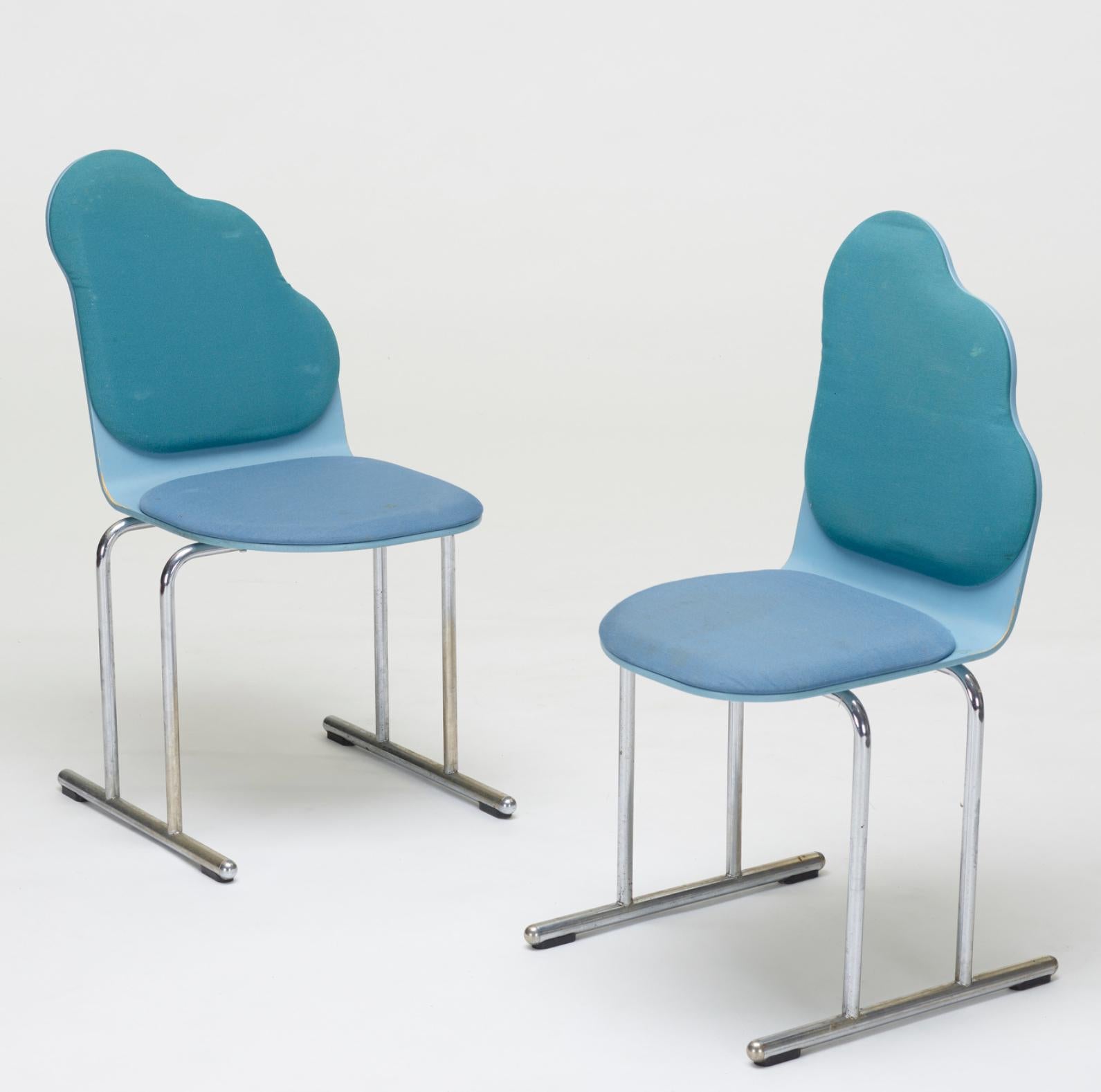 Post-Modern Yrjö Kukkapuro Cloud Chair Set of 6, Sky Blue and Teal, Avarte Finland, 1984 For Sale