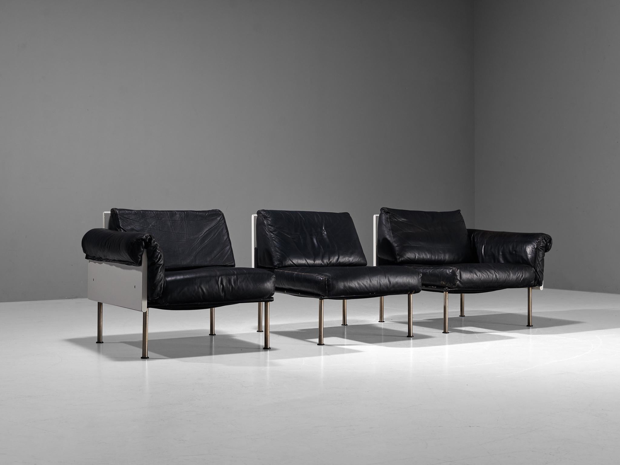 Yrjö Kukkapuro for Haimi 'Ateljee' Sectional Sofa in Black Leather  For Sale 4