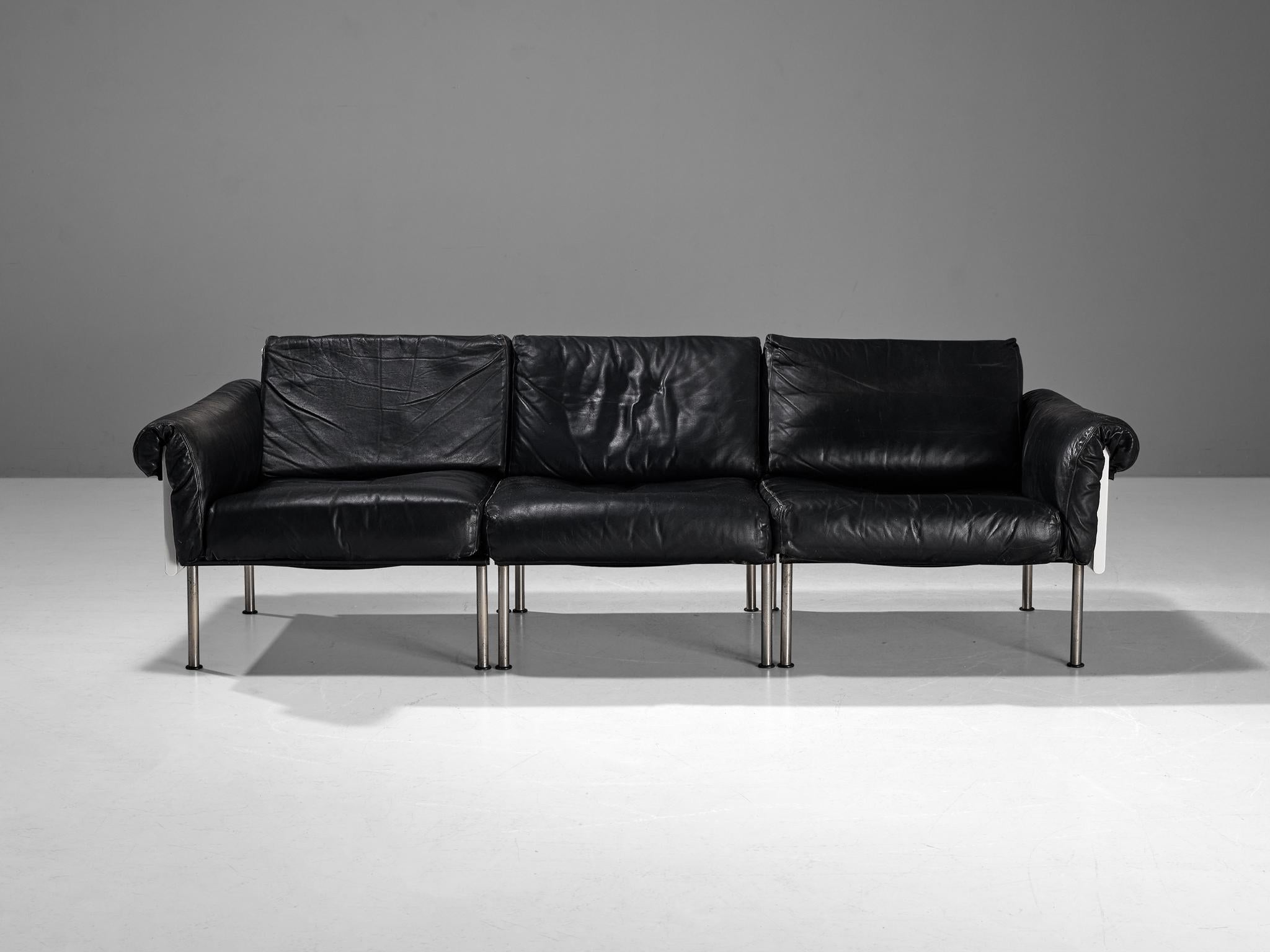 Scandinavian Modern Yrjö Kukkapuro for Haimi 'Ateljee' Sectional Sofa in Black Leather  For Sale