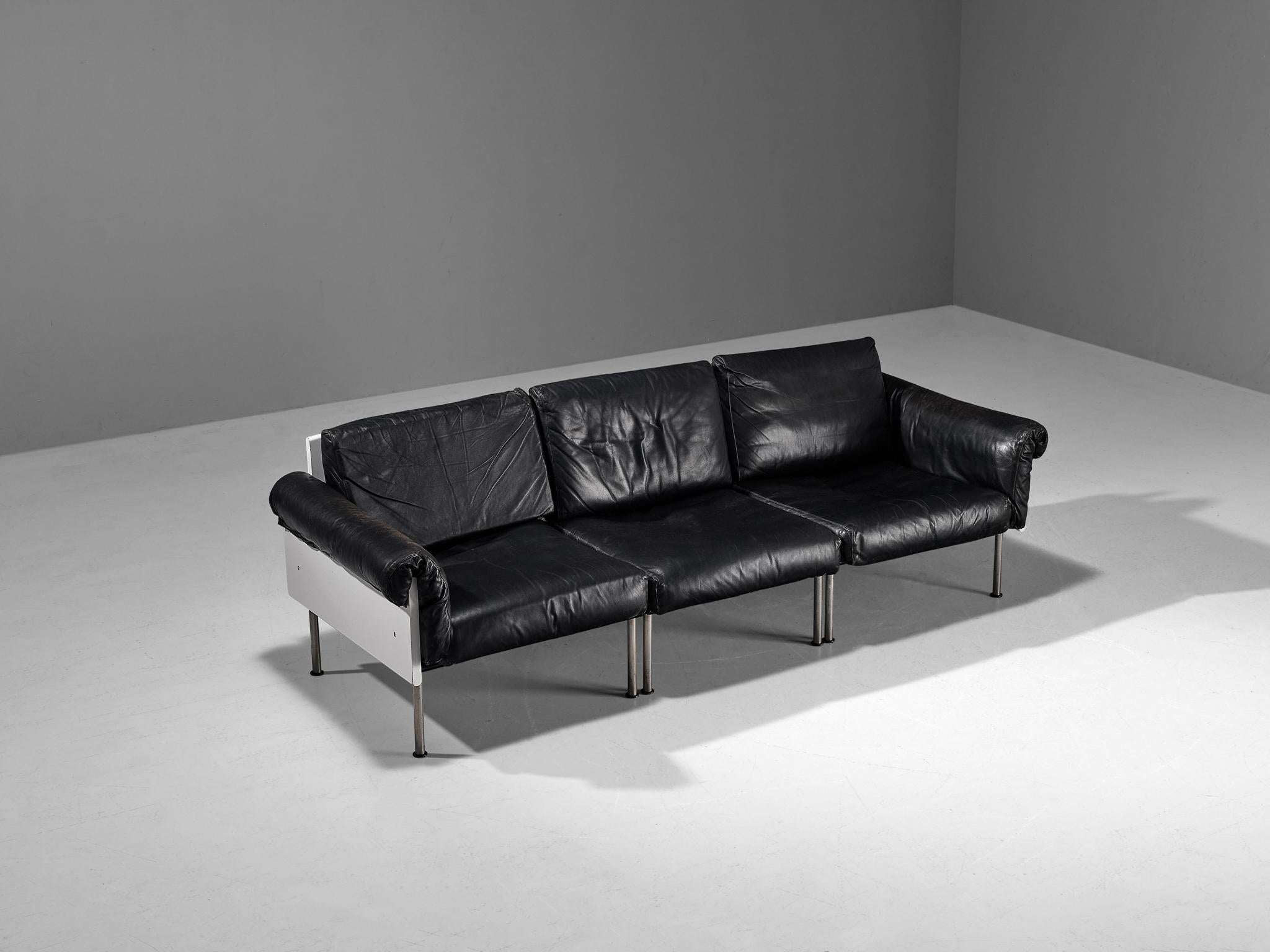 Finnish Yrjö Kukkapuro for Haimi 'Ateljee' Sectional Sofa in Black Leather  For Sale
