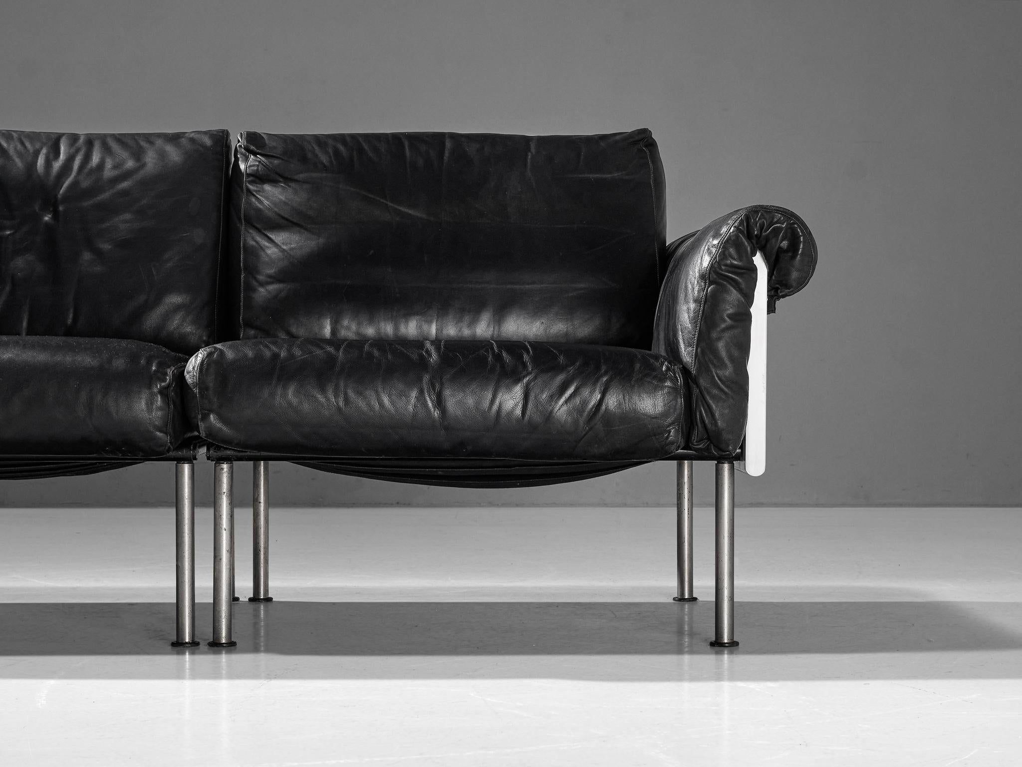 Yrjö Kukkapuro for Haimi 'Ateljee' Sectional Sofa in Black Leather  For Sale 2