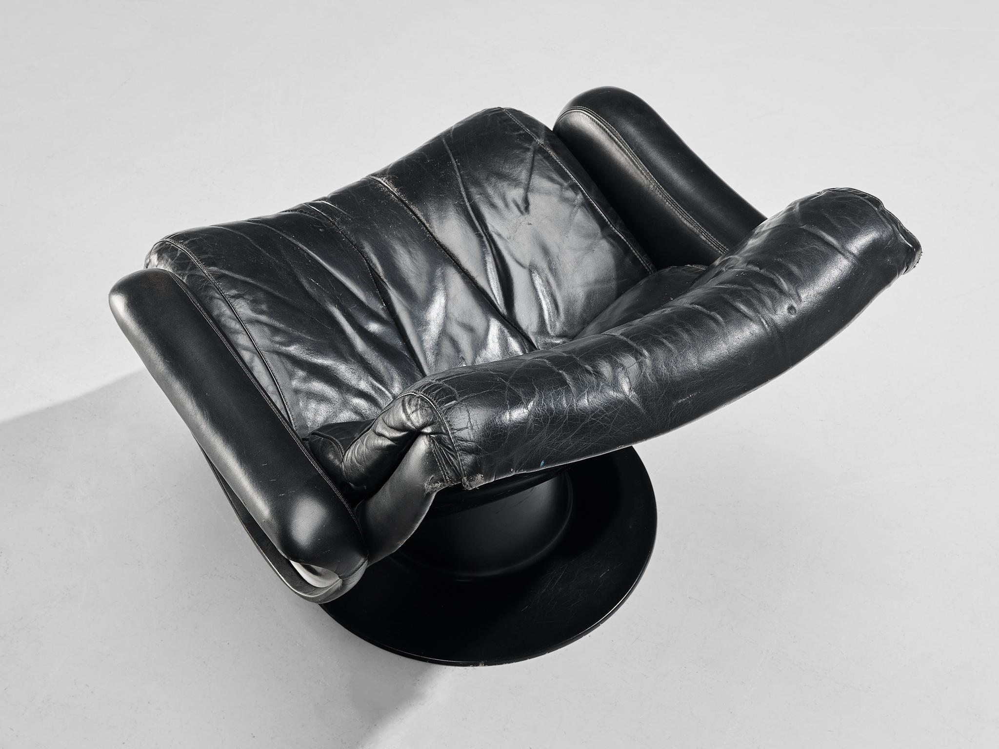 Mid-20th Century Yrjö Kukkapuro for Haimi Finland 'Saturnus' Armchair in Black Leather For Sale