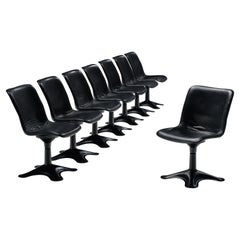 Yrjö Kukkapuro for Haimi Set of Eight Dining Chairs in Black Leather