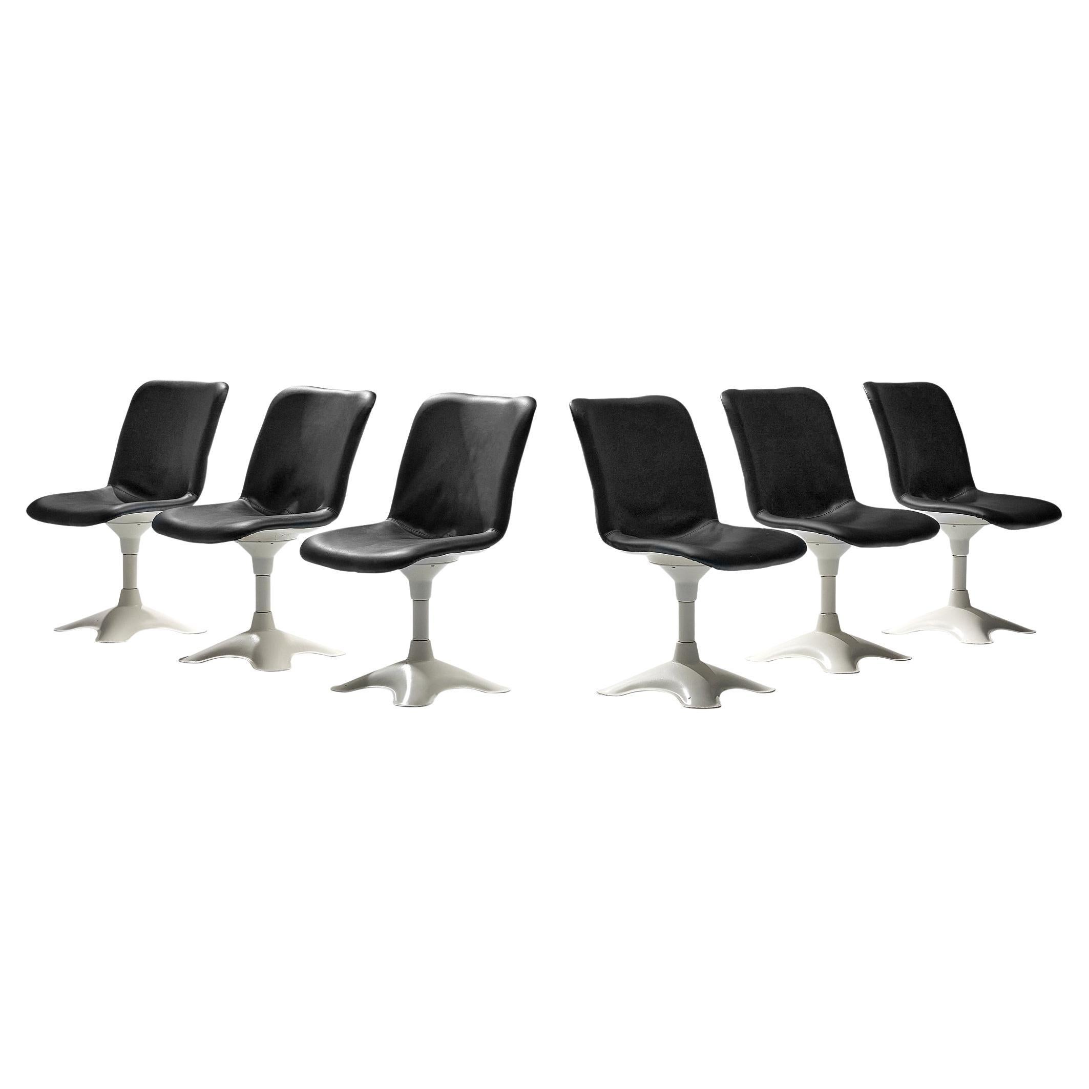 Yrjö Kukkapuro for Haimi Set of Six Dining Chairs in Black Leather  For Sale