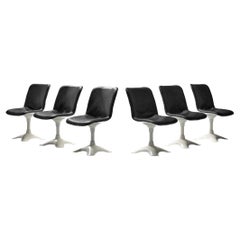 Yrjö Kukkapuro for Haimi Set of Six Dining Chairs in Black Leather 