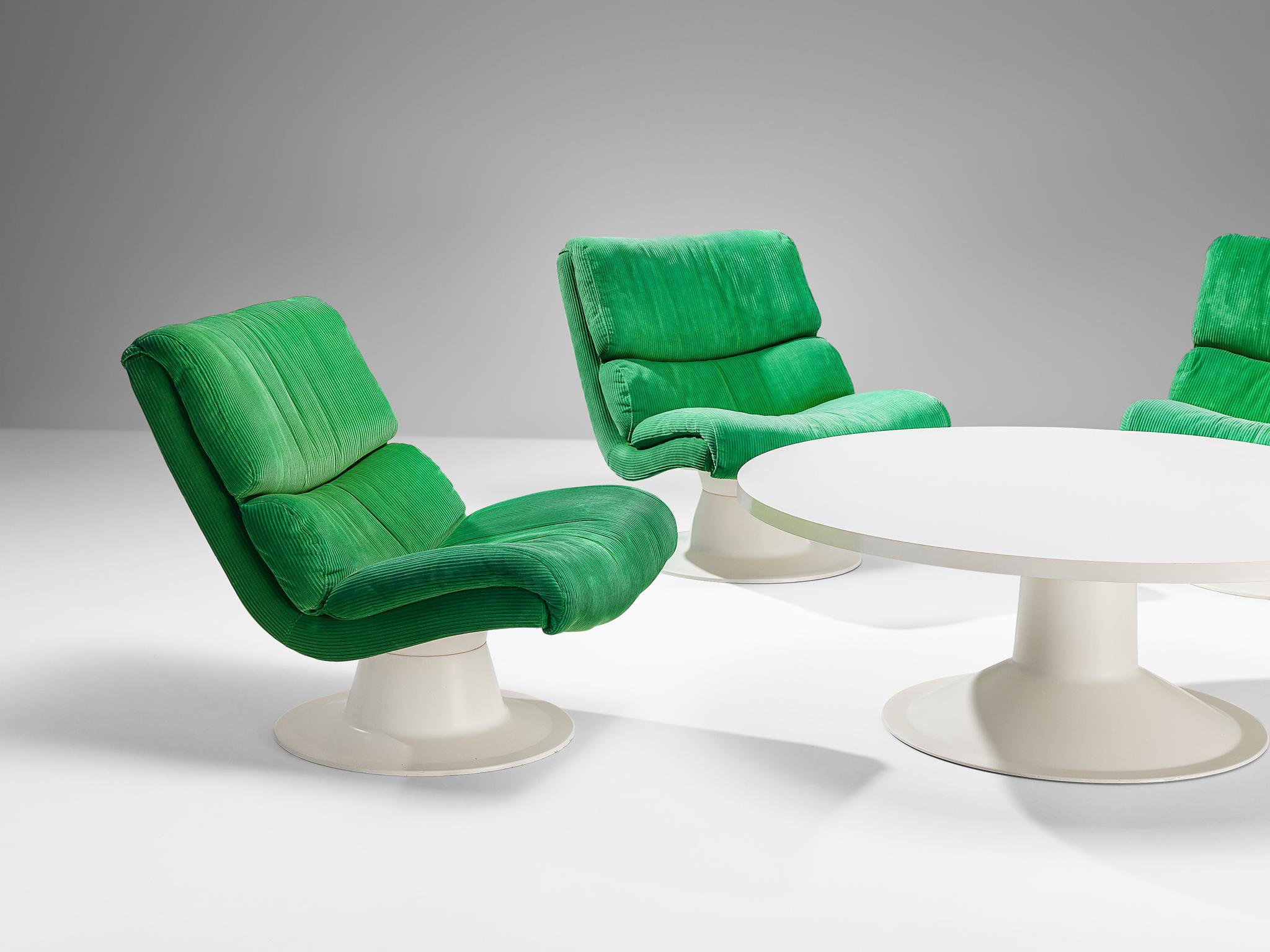 Fabric Yrjö Kukkapuro for Haimi Finland 'Saturnus' Lounge Chairs and Coffee Table