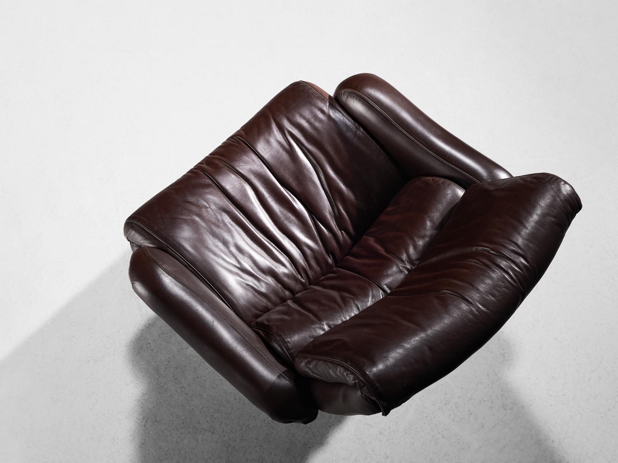 Yrjö Kukkapuro for Haimi 'Saturnus' Lounge Chair in Brown Leather For Sale 1