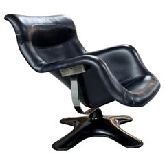 Vintage Yrjö Kukkapuro für Haimi „Karuselli“ Dreh Sessel Leder Fiberglas, Finnland 60s