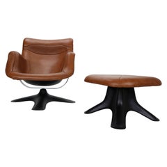 Yrjö Kukkapuro "Karuselli" Leather Lounge Chair & Ottoman for Haimi Finland 1960