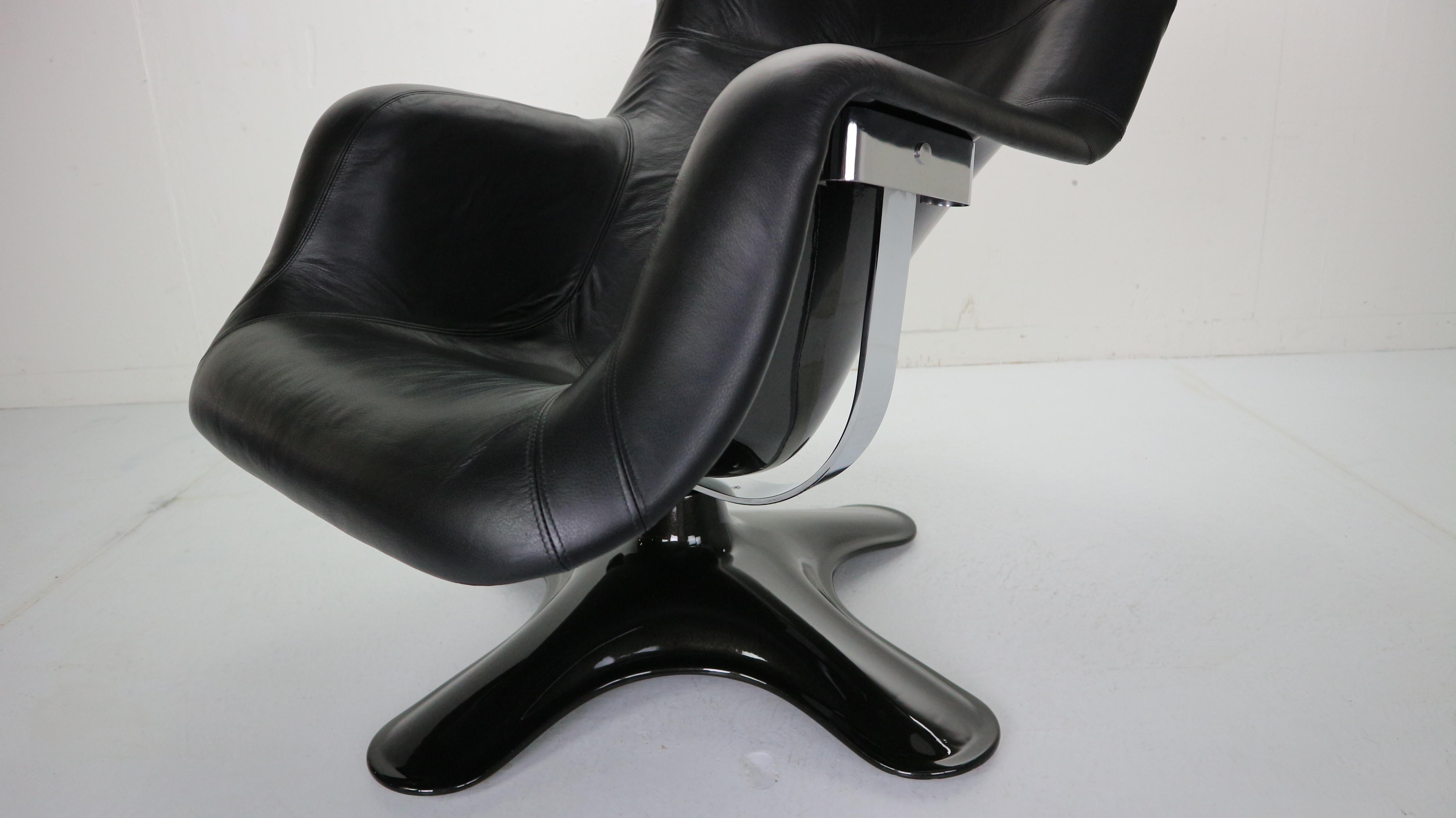 Yrjö Kukkapuro 'Karuselli' Lounge Chair in Black Leather for Haimi, 1960s 12