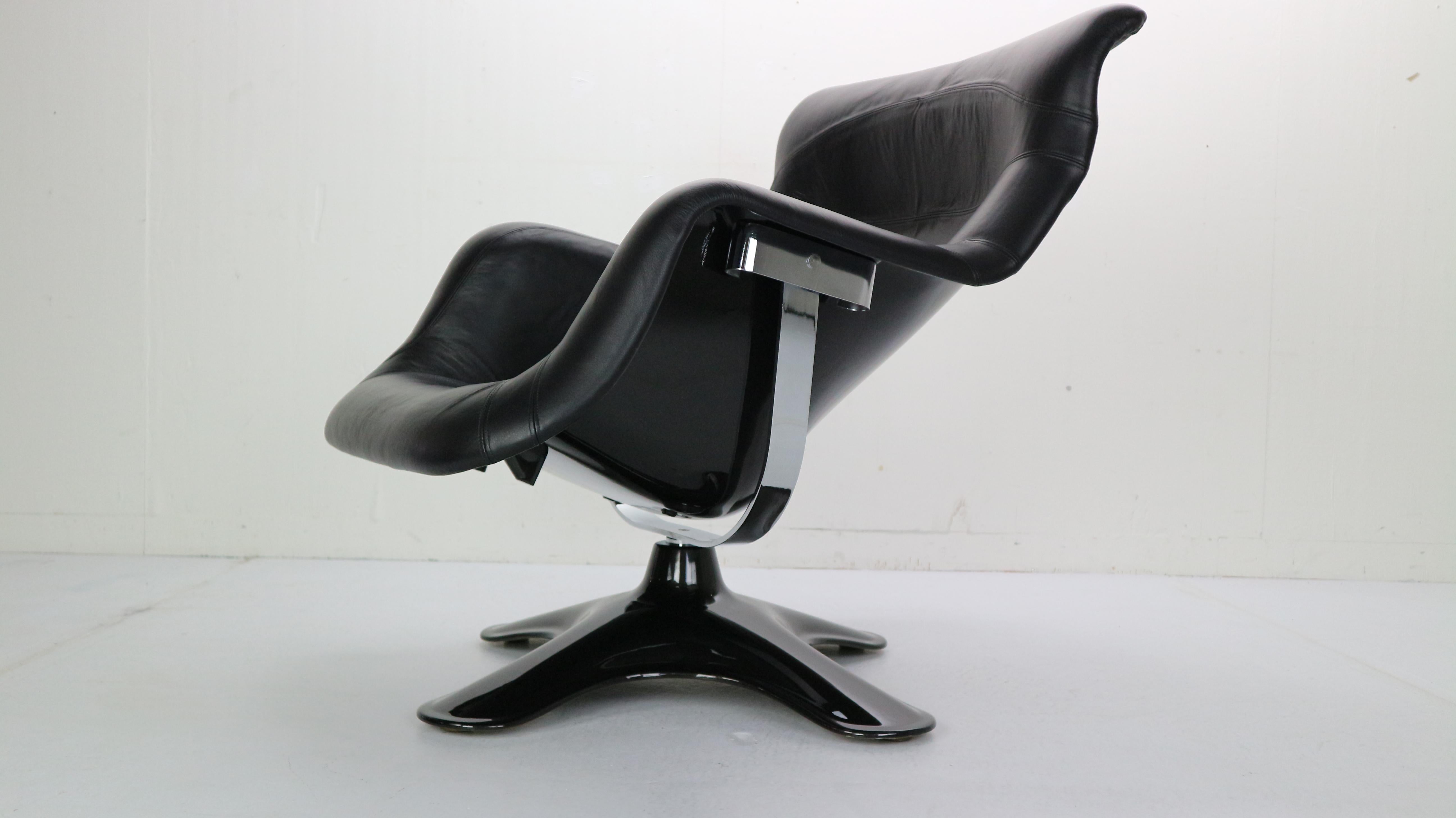 Mid-20th Century Yrjö Kukkapuro 'Karuselli' Lounge Chair in Black Leather for Haimi, 1960s